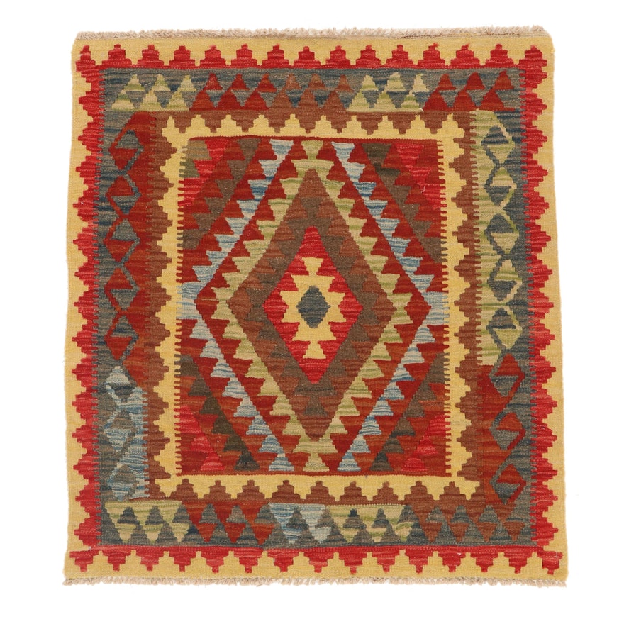 3'3 x 3'9 Handwoven Afghan Kilim Accent Rug