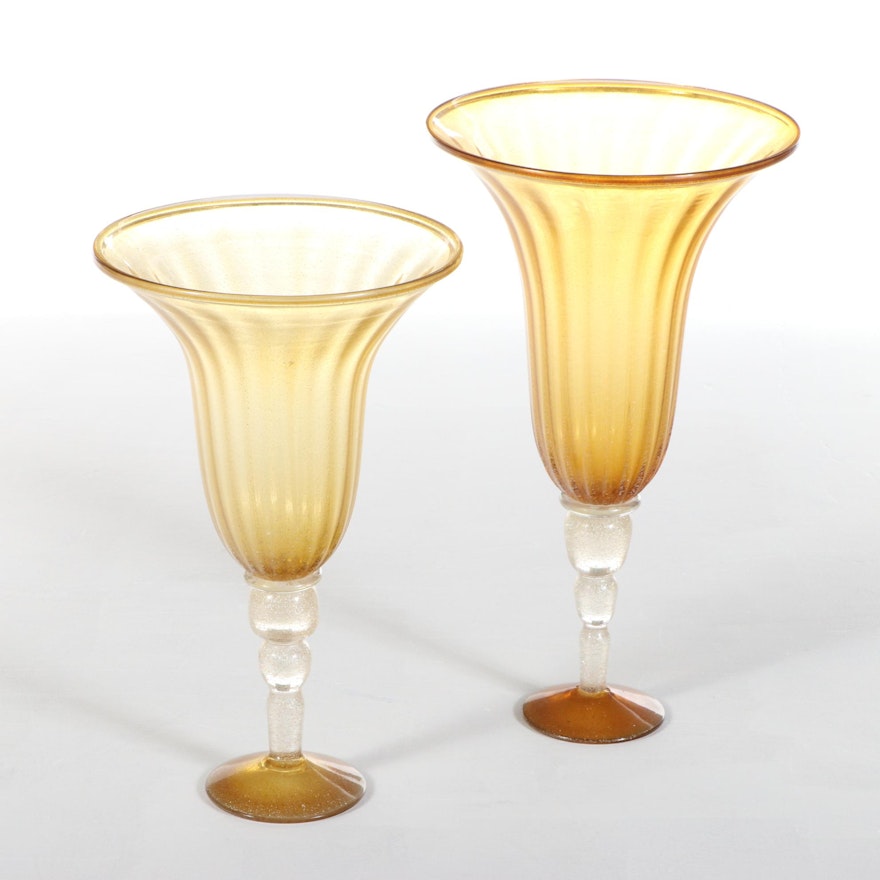 Global Views Venetian Style Amber Art Glass Vases