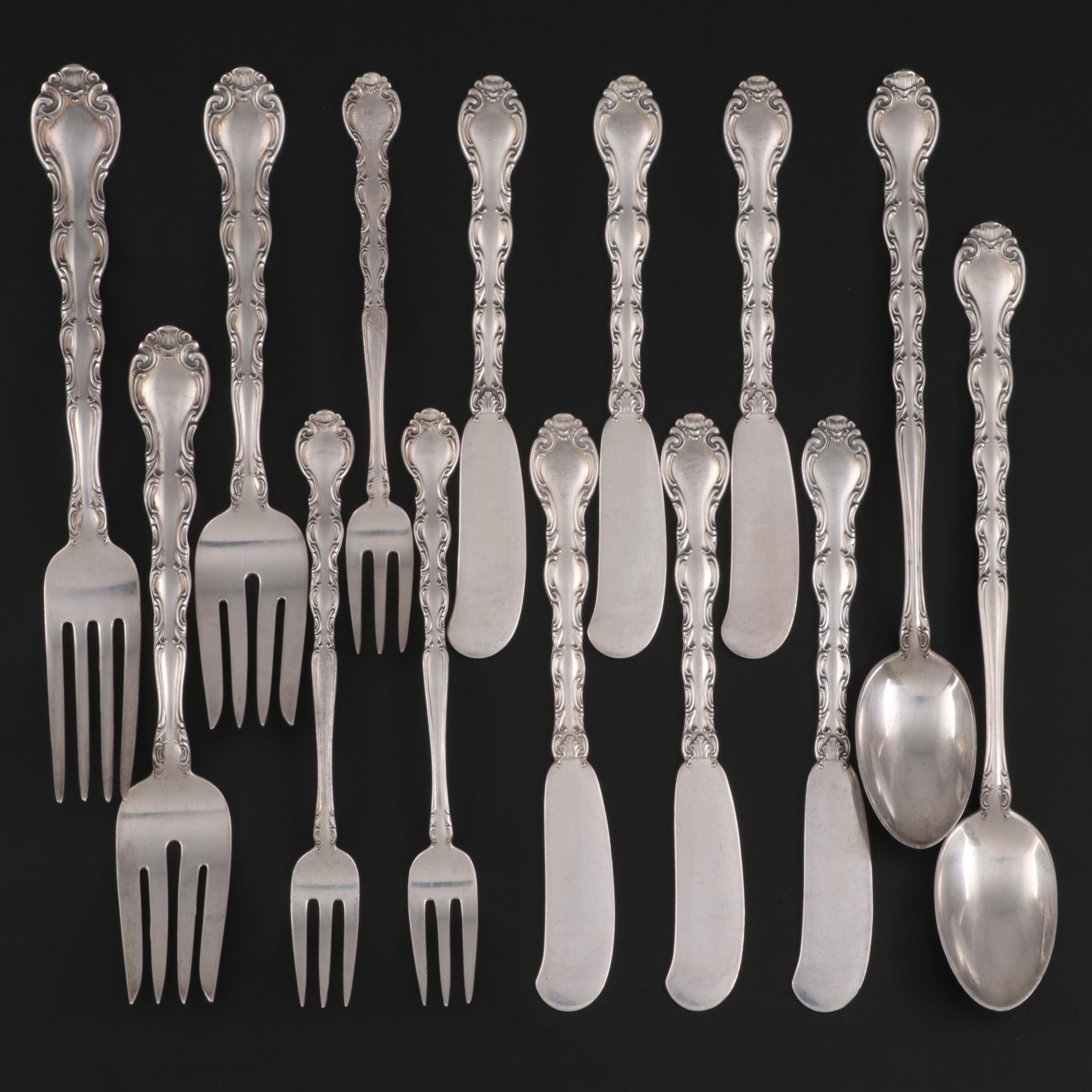 Alvin "French Scroll" Sterling Silver Flatware, Mid to Late 20th Century