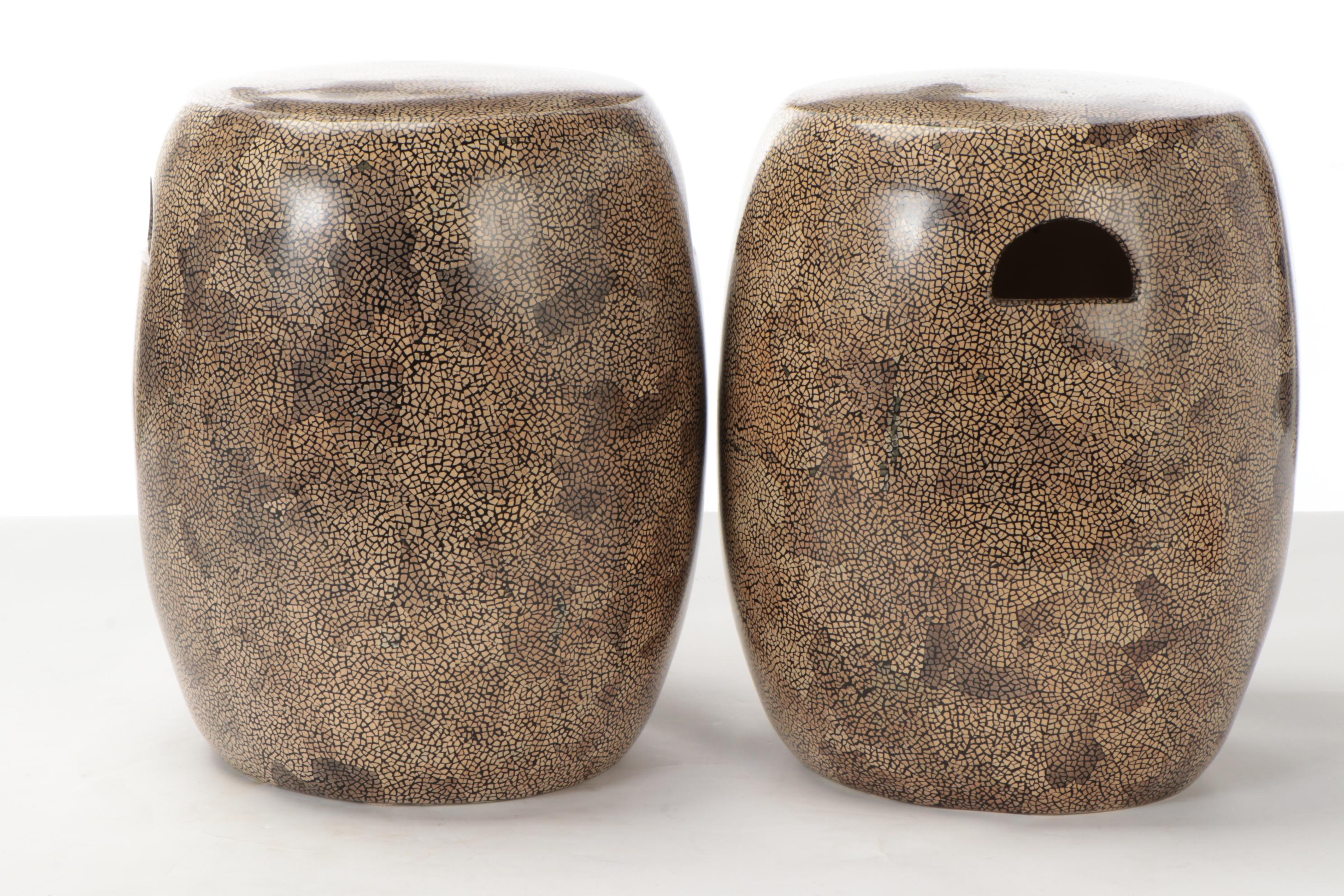 Pair of Vietnamese Eggshell Lacquer-Glazed Ceramic Garden Stools