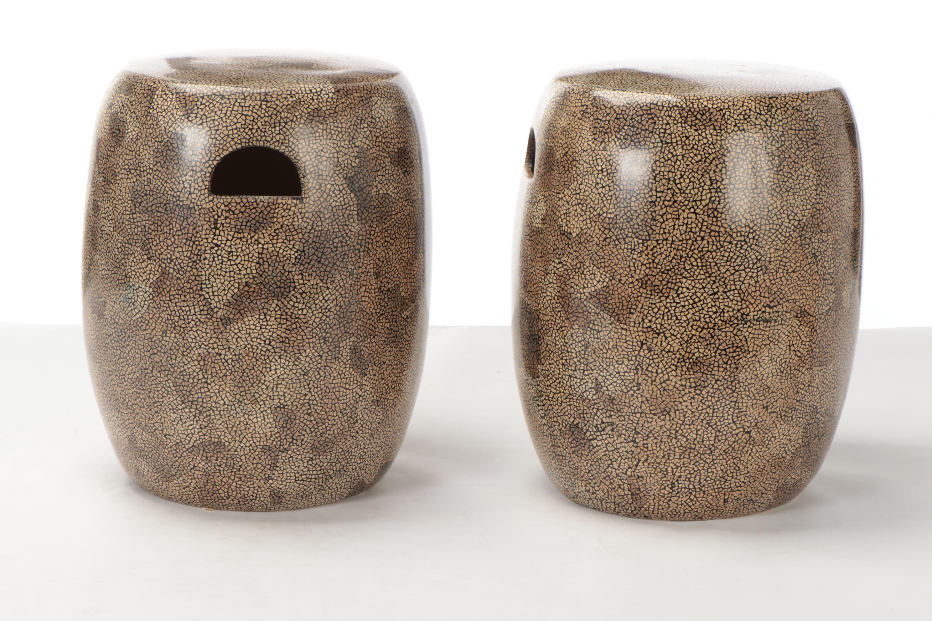 Pair of Vietnamese Eggshell Lacquer-Glazed Ceramic Garden Stools