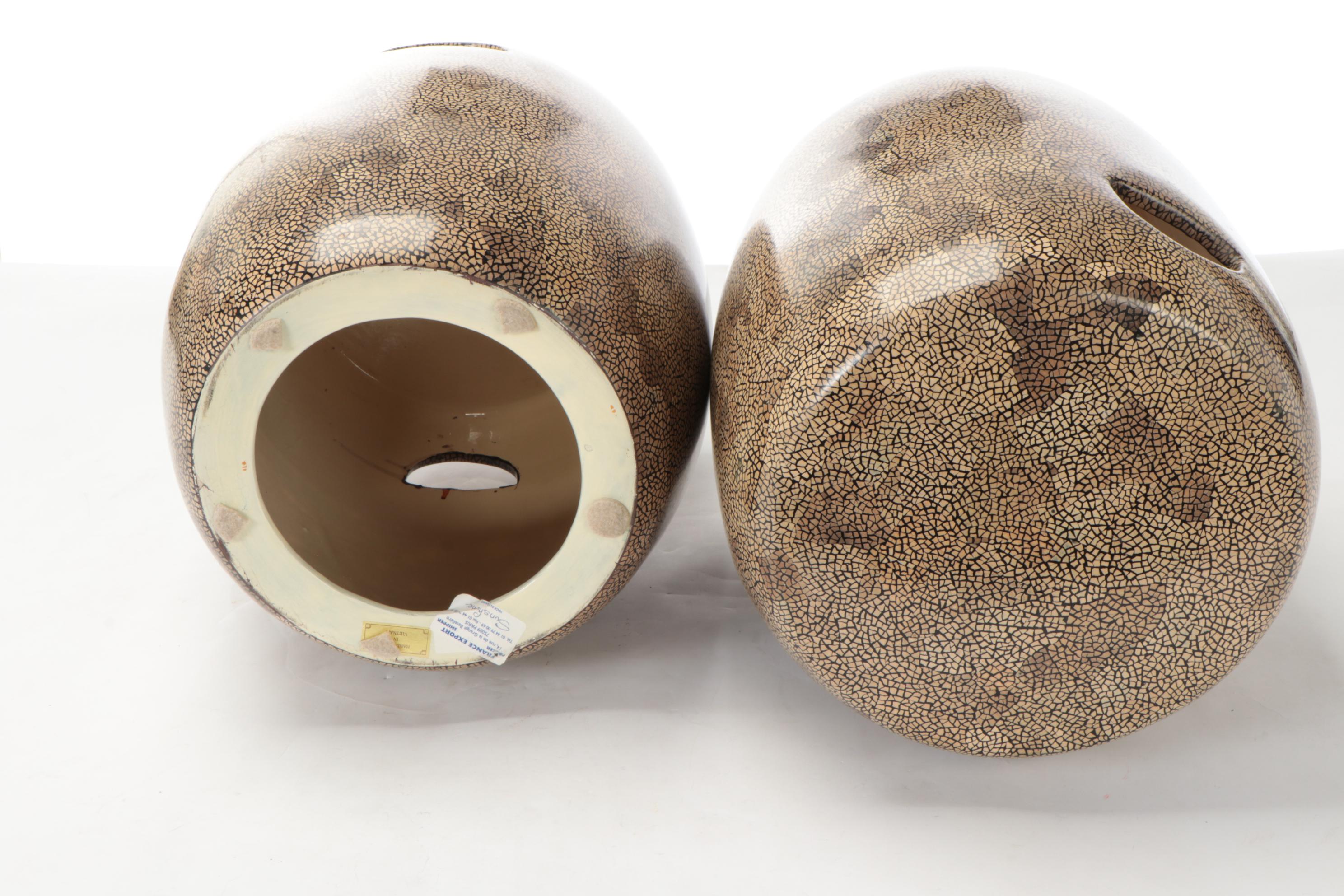 Pair of Vietnamese Eggshell Lacquer-Glazed Ceramic Garden Stools