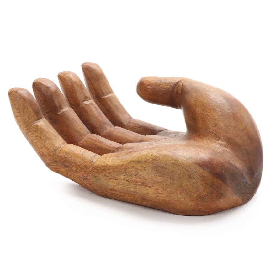 Carved Wooden Sculpture of Open Hand