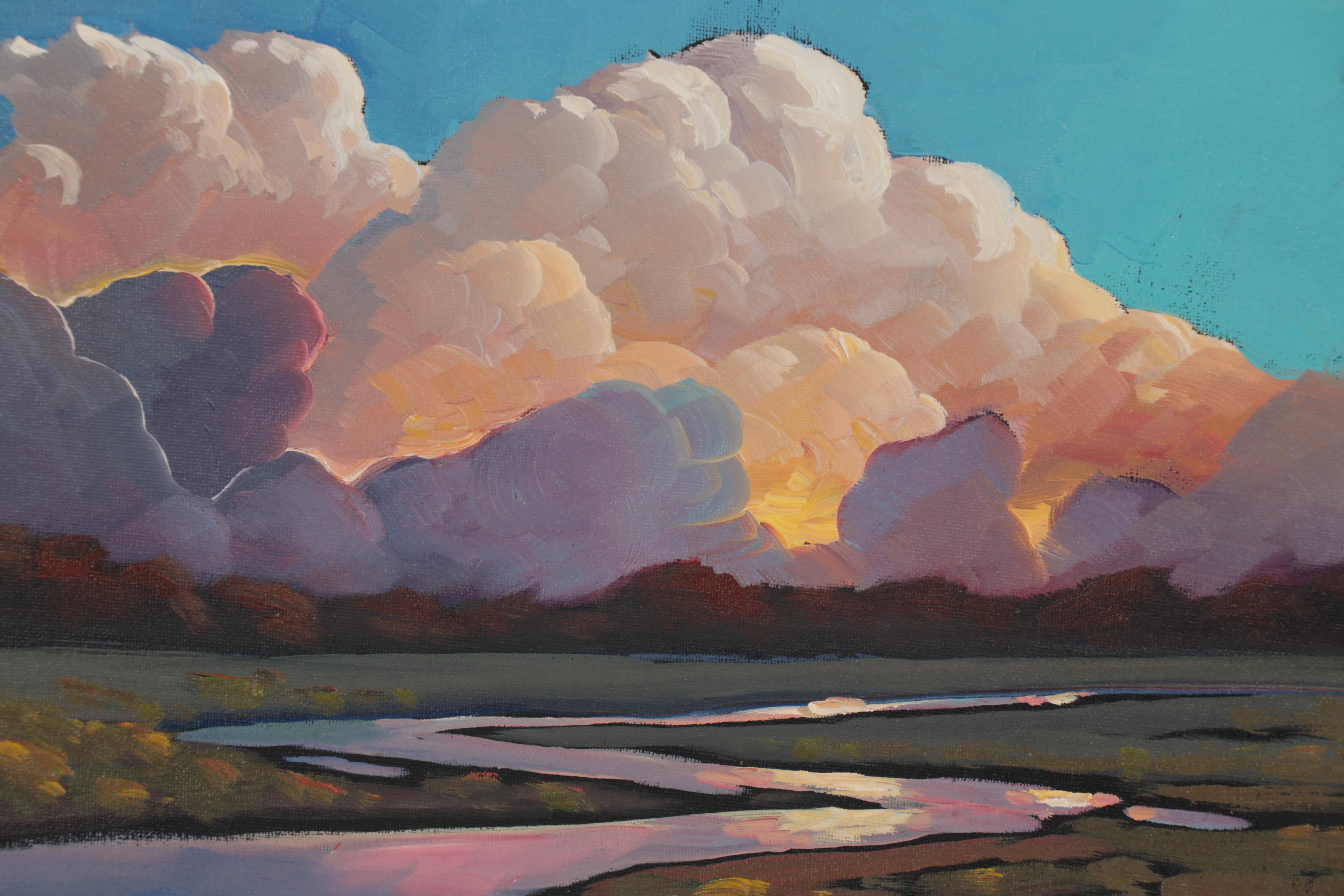 William Hawkins Landscape Oil Painting of Pink Clouds, 21st Century
