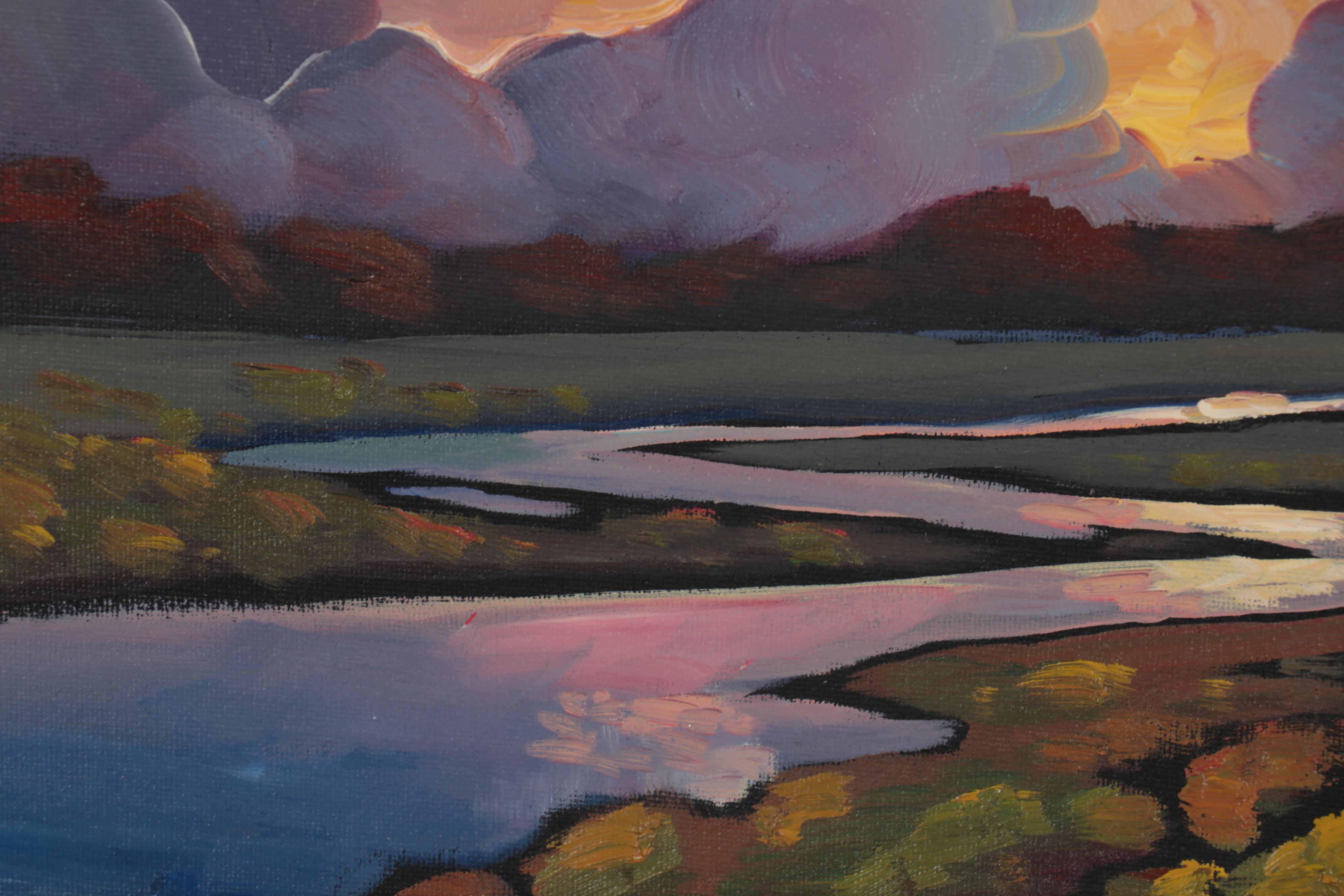 William Hawkins Landscape Oil Painting of Pink Clouds, 21st Century