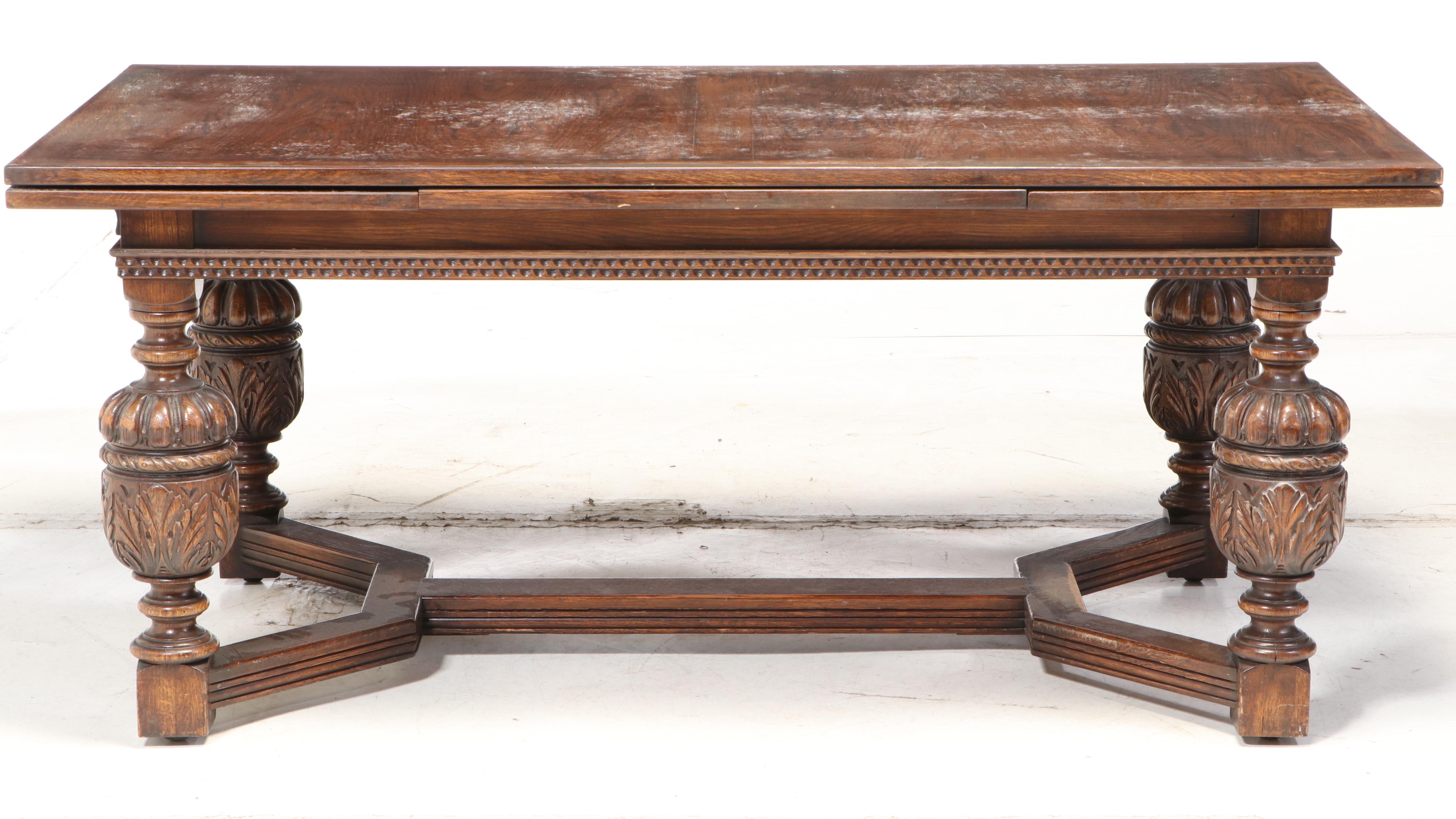 Eleven-Piece Jacobean Style Carved Oak Dining Set, Early 20th Century