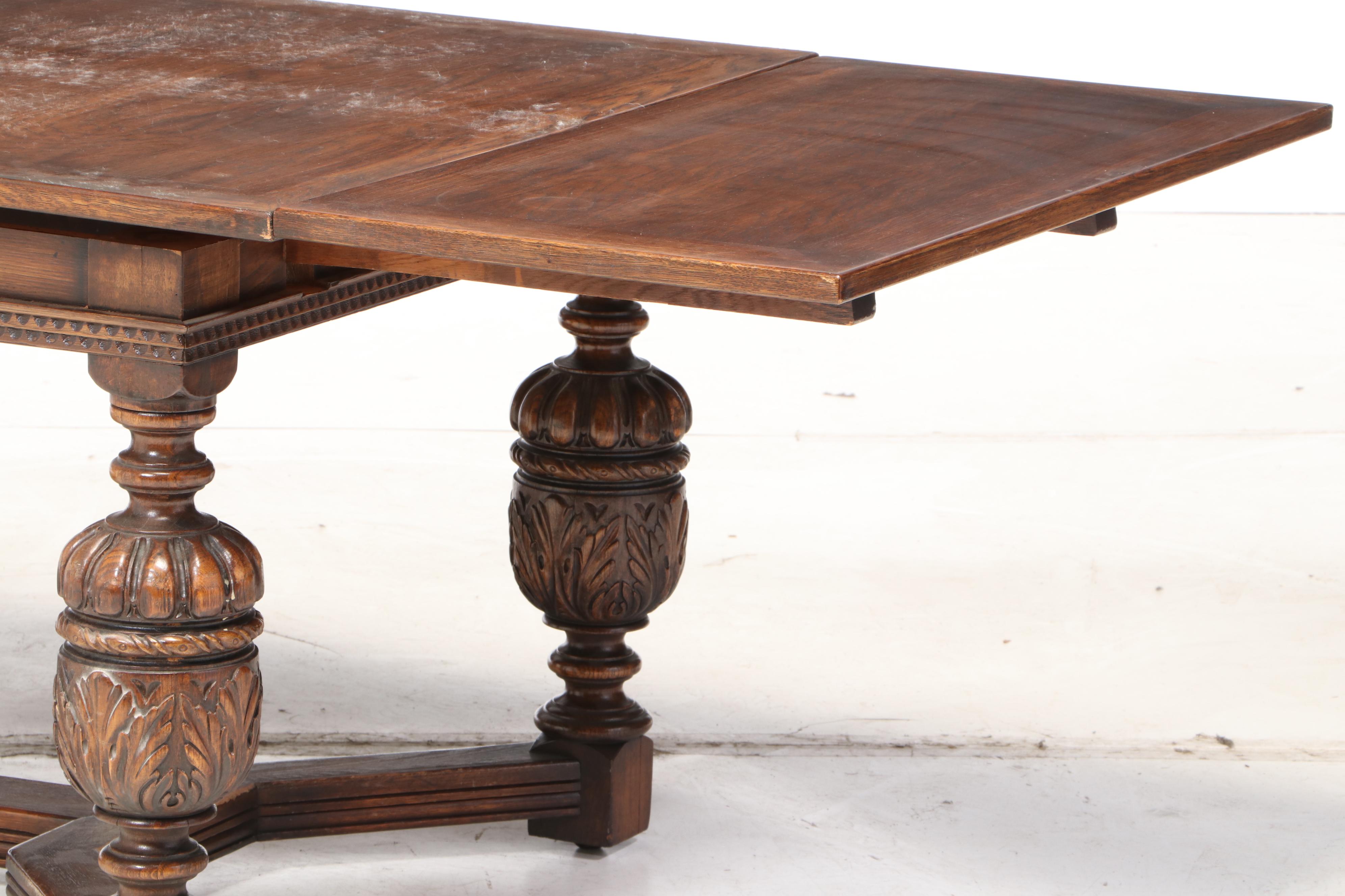 Eleven-Piece Jacobean Style Carved Oak Dining Set, Early 20th Century