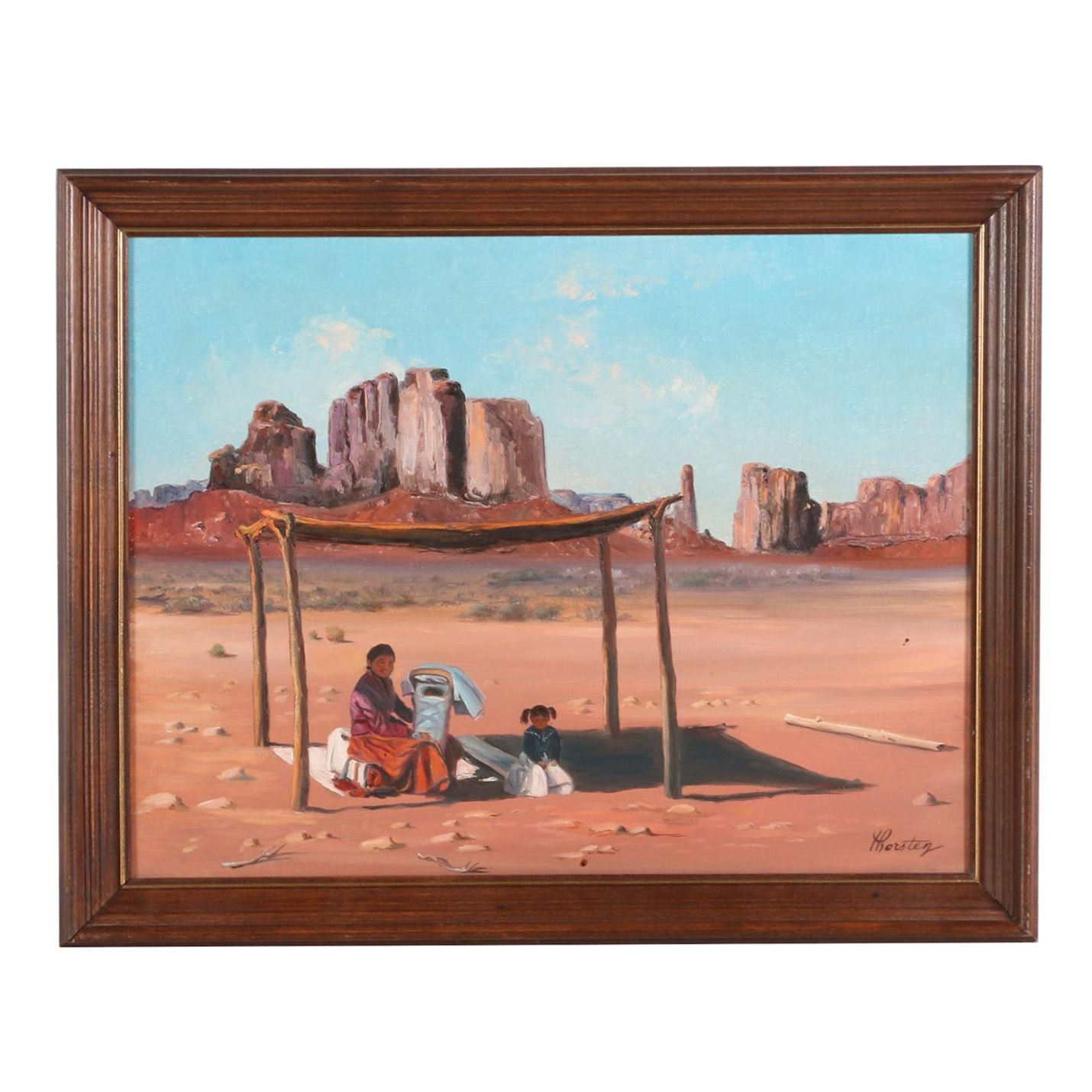 Lloyd R. Thorsten Oil Painting of Native American Mother and Children