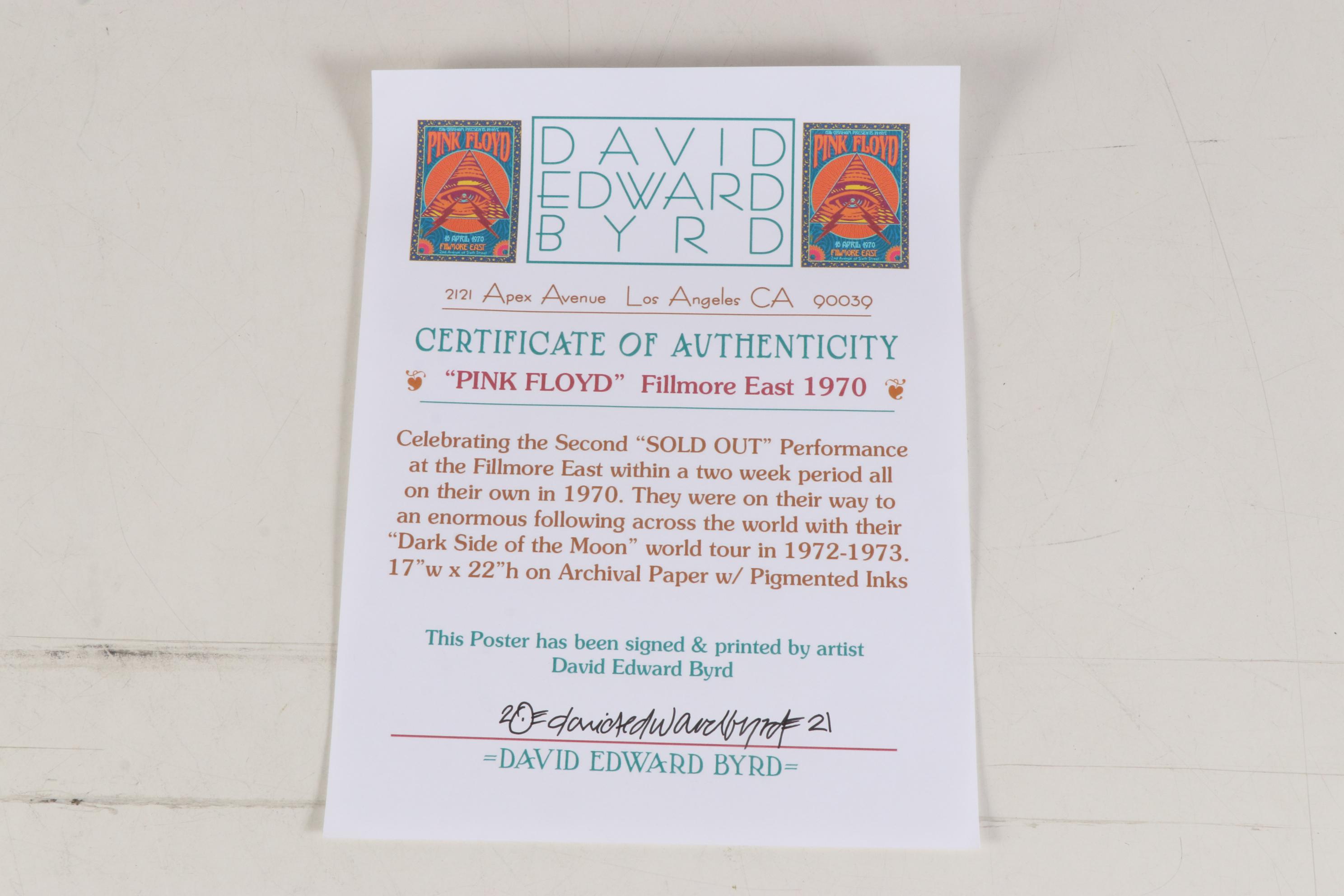 David Edward Byrd Giclée "Pink Floyd at the Fillmore East 1970," 2021