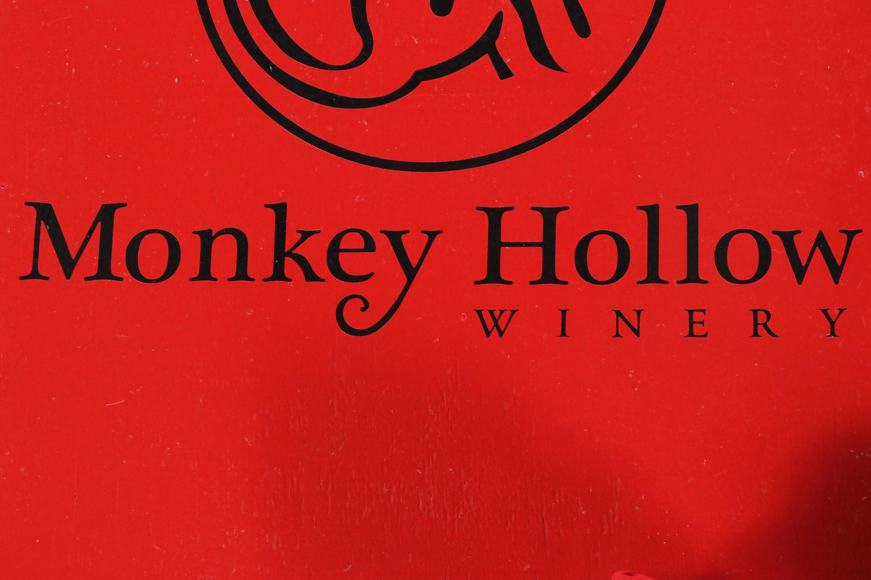 Monkey Hollow Winery Painted Cornhole Game and Oversized Sock Monkey