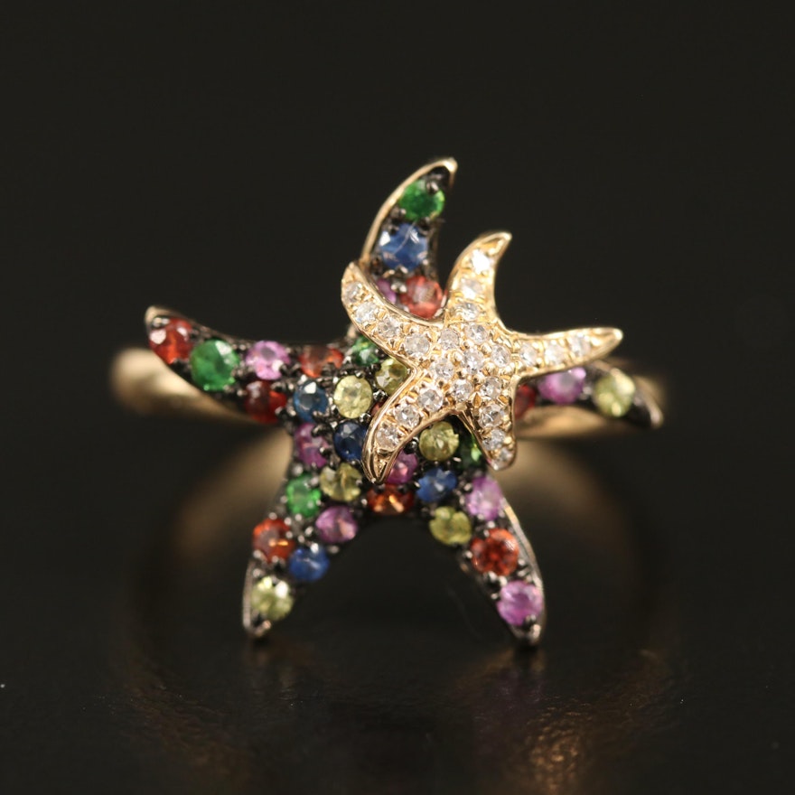 EFFY 14K Sapphire, Tsavorite and Diamond Starfish Ring