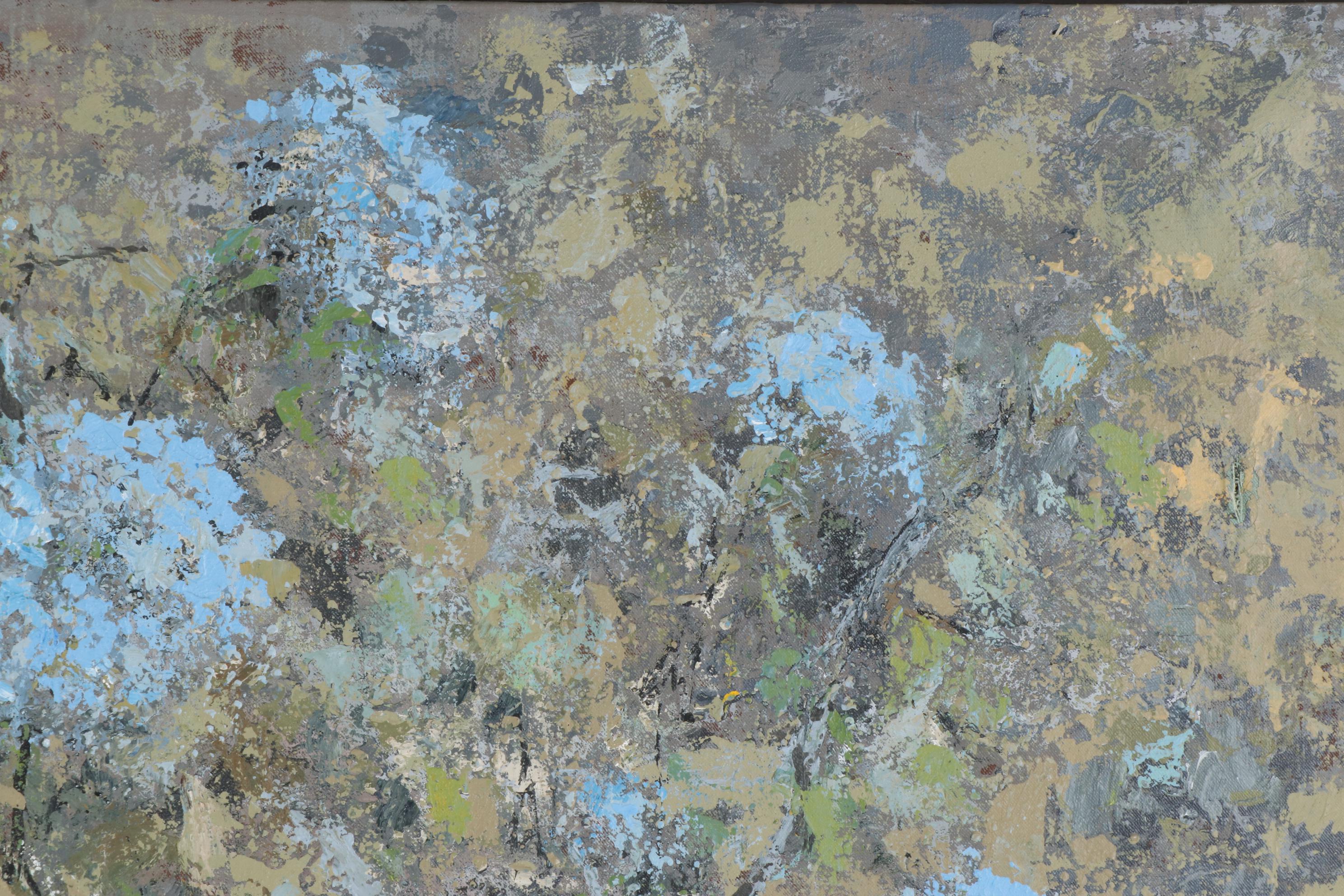 William Tacke Impressionist Style Oil Painting of Still Life With Blue Flowers