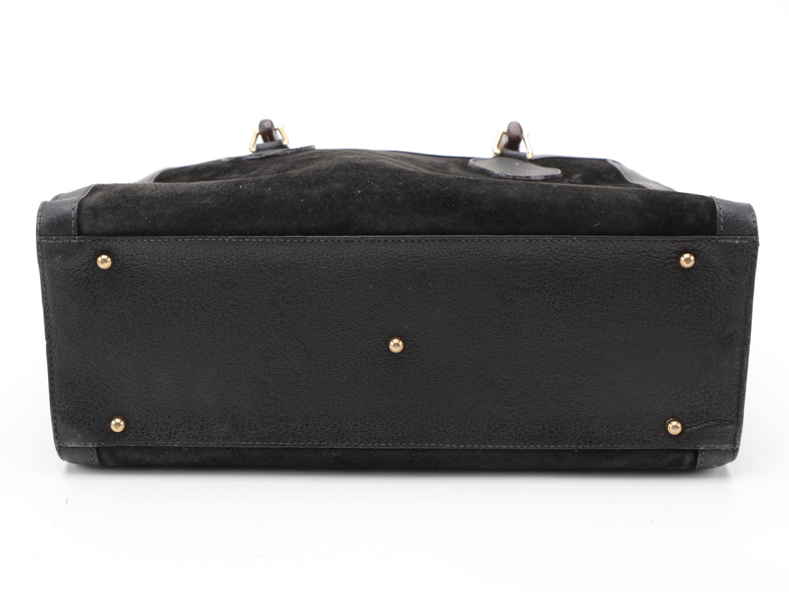 Gucci Bamboo Diana Tote Bag in Black Suede and Leather