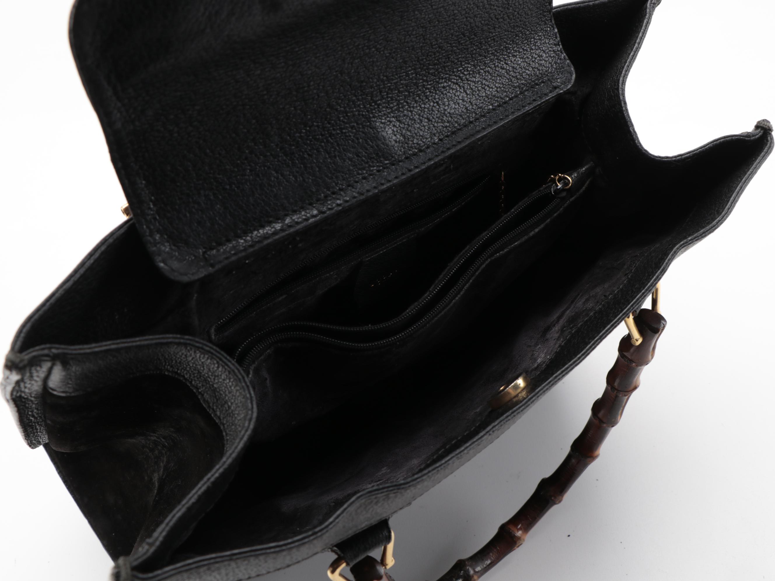 Gucci Bamboo Diana Tote Bag in Black Suede and Leather