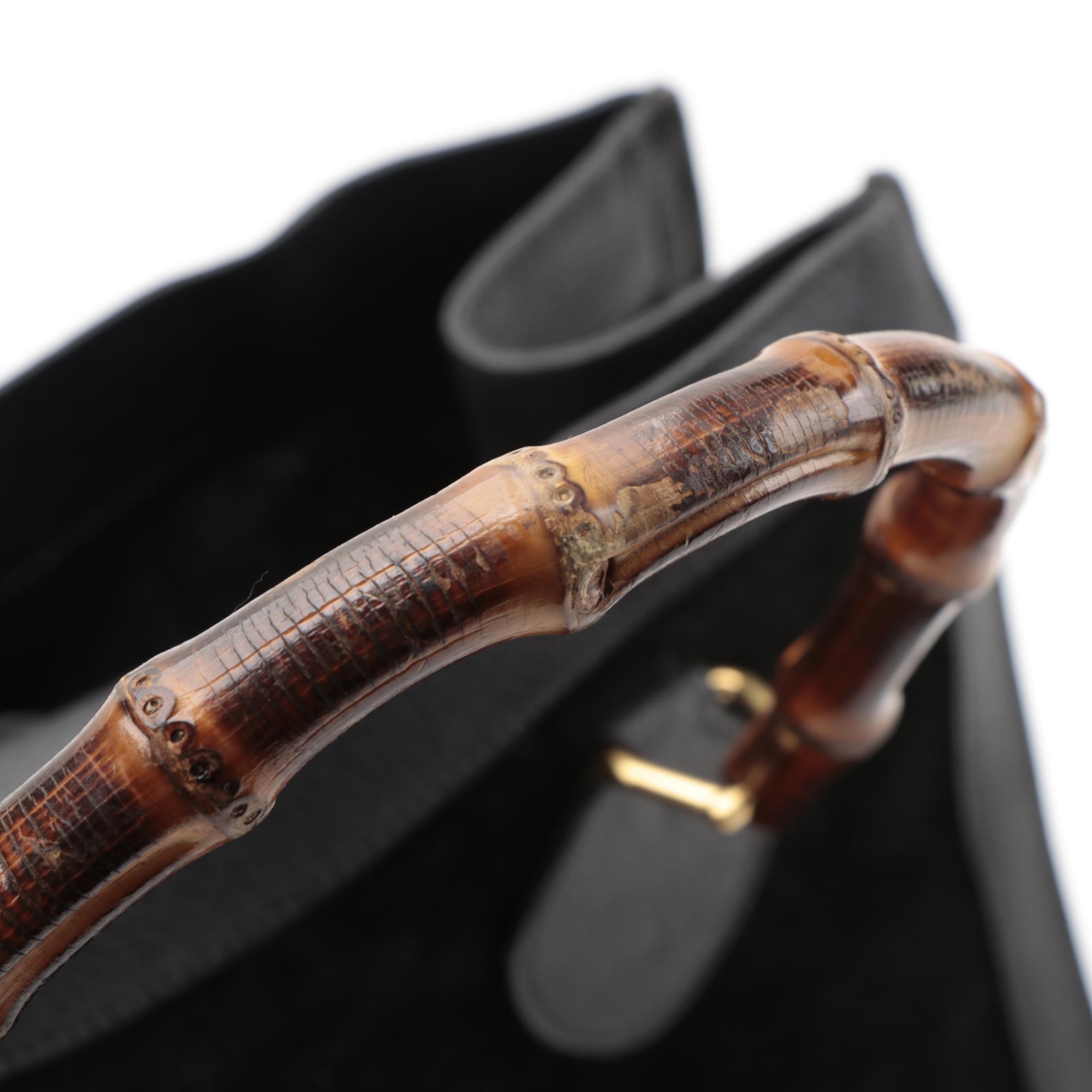 Gucci Bamboo Diana Tote Bag in Black Suede and Leather