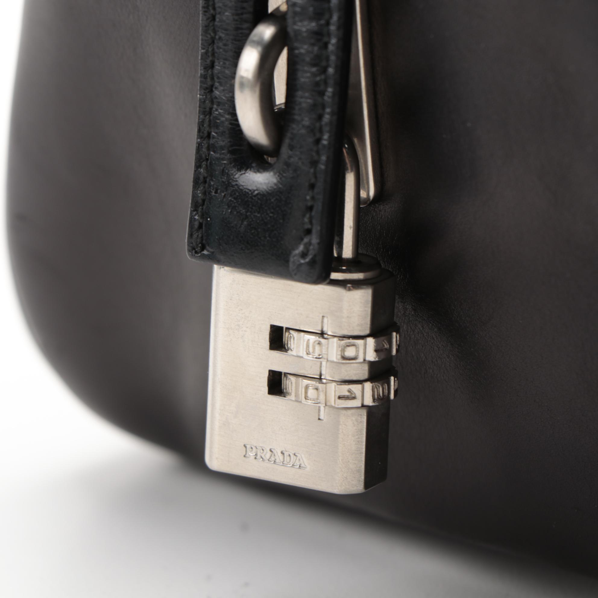 Prada Vitello Drive Perforated Bowler Bag in Black Leather