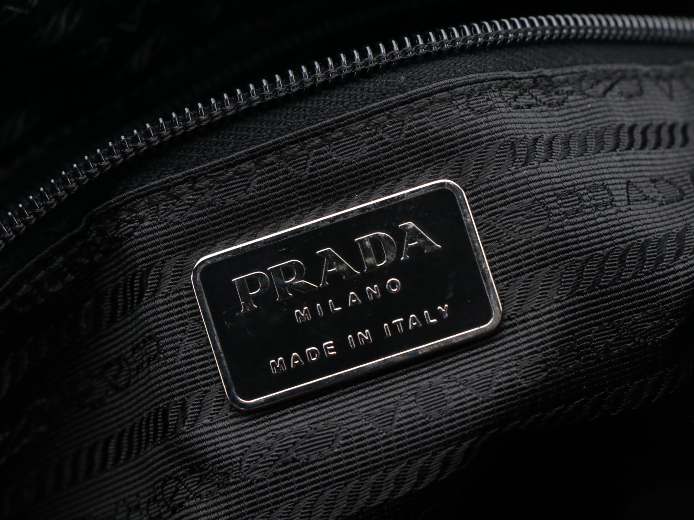Prada Vitello Drive Perforated Bowler Bag in Black Leather