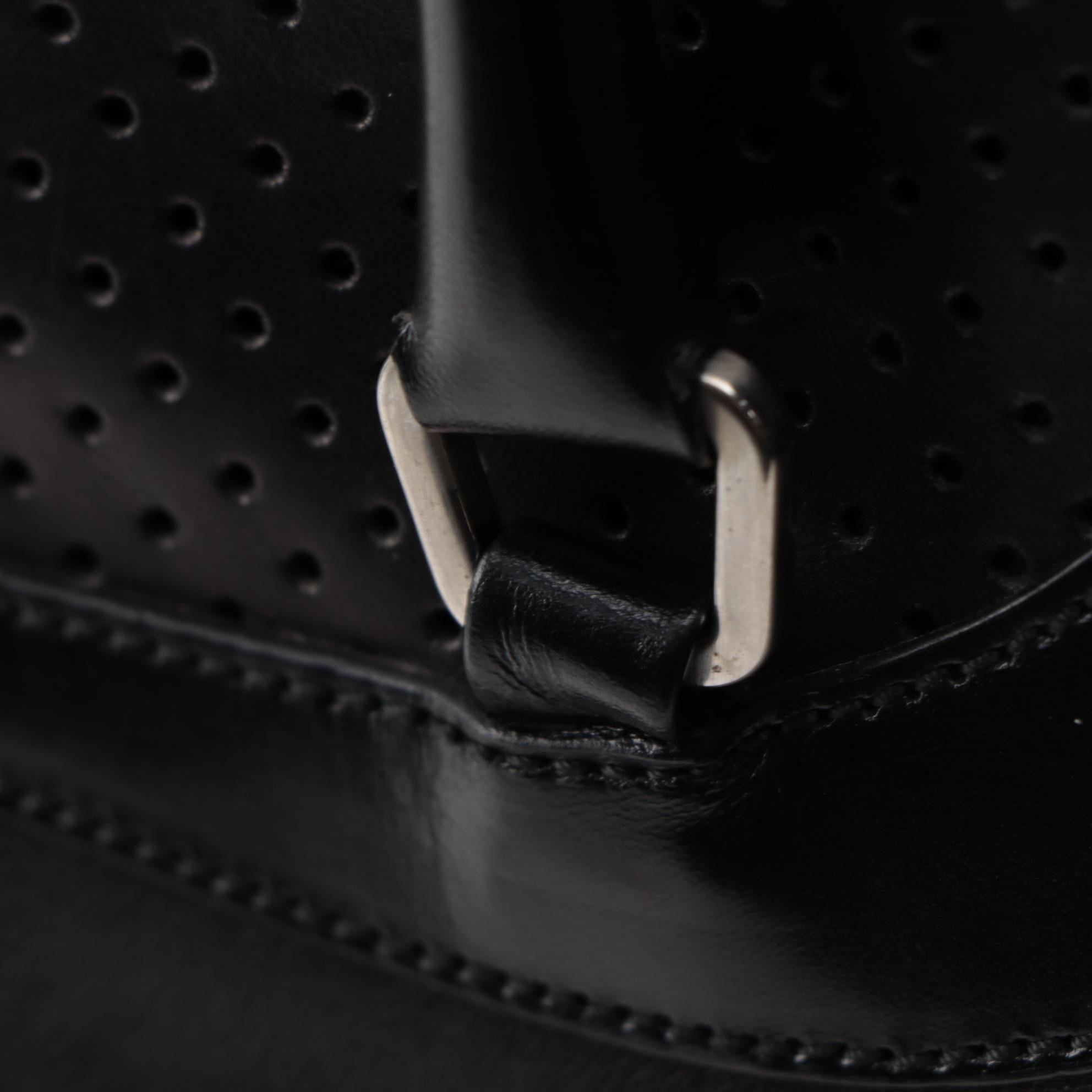 Prada Vitello Drive Perforated Bowler Bag in Black Leather