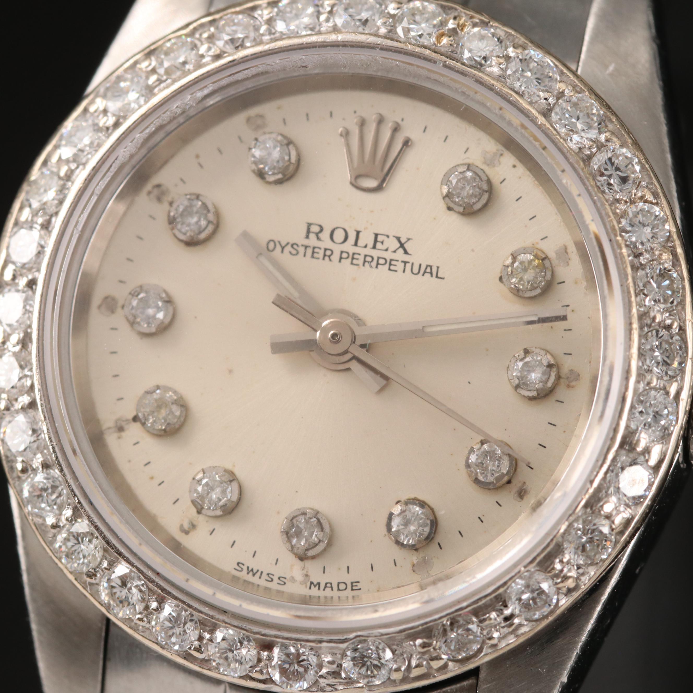 2002 Rolex Oyster Perpetual Watch with Diamond Dial and Bezel