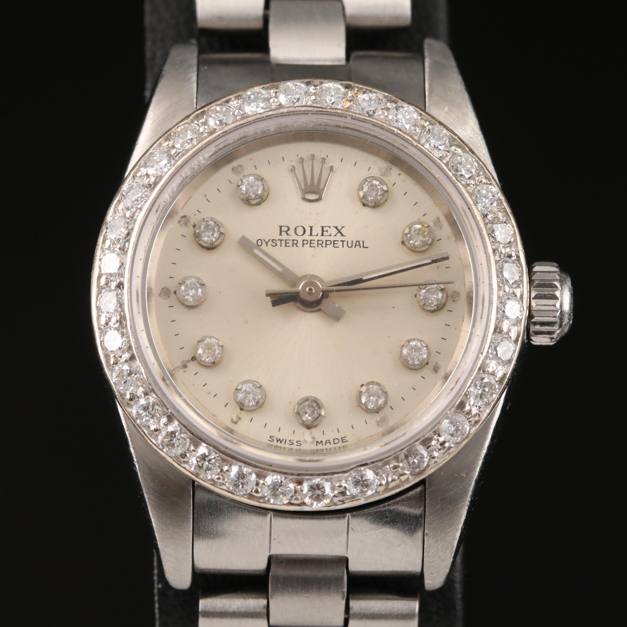 2002 Rolex Oyster Perpetual Watch with Diamond Dial and Bezel