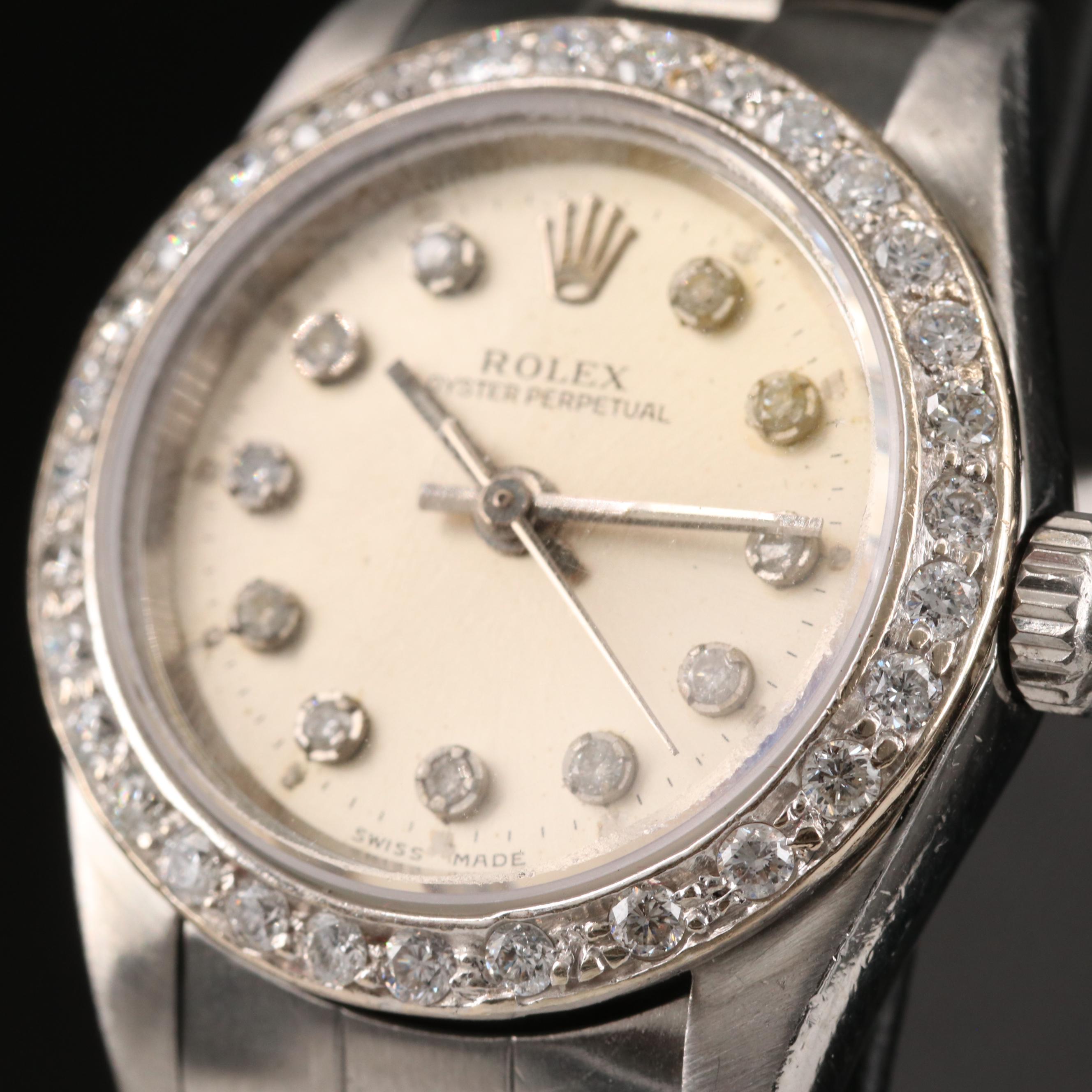 2002 Rolex Oyster Perpetual Watch with Diamond Dial and Bezel
