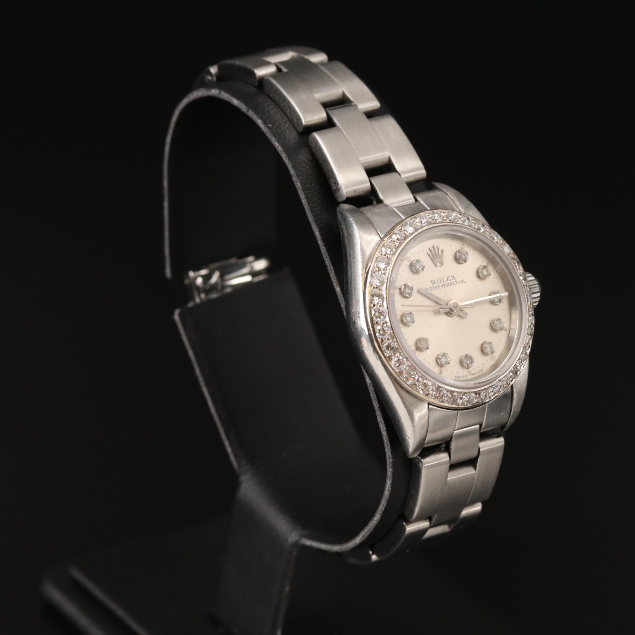 2002 Rolex Oyster Perpetual Watch with Diamond Dial and Bezel