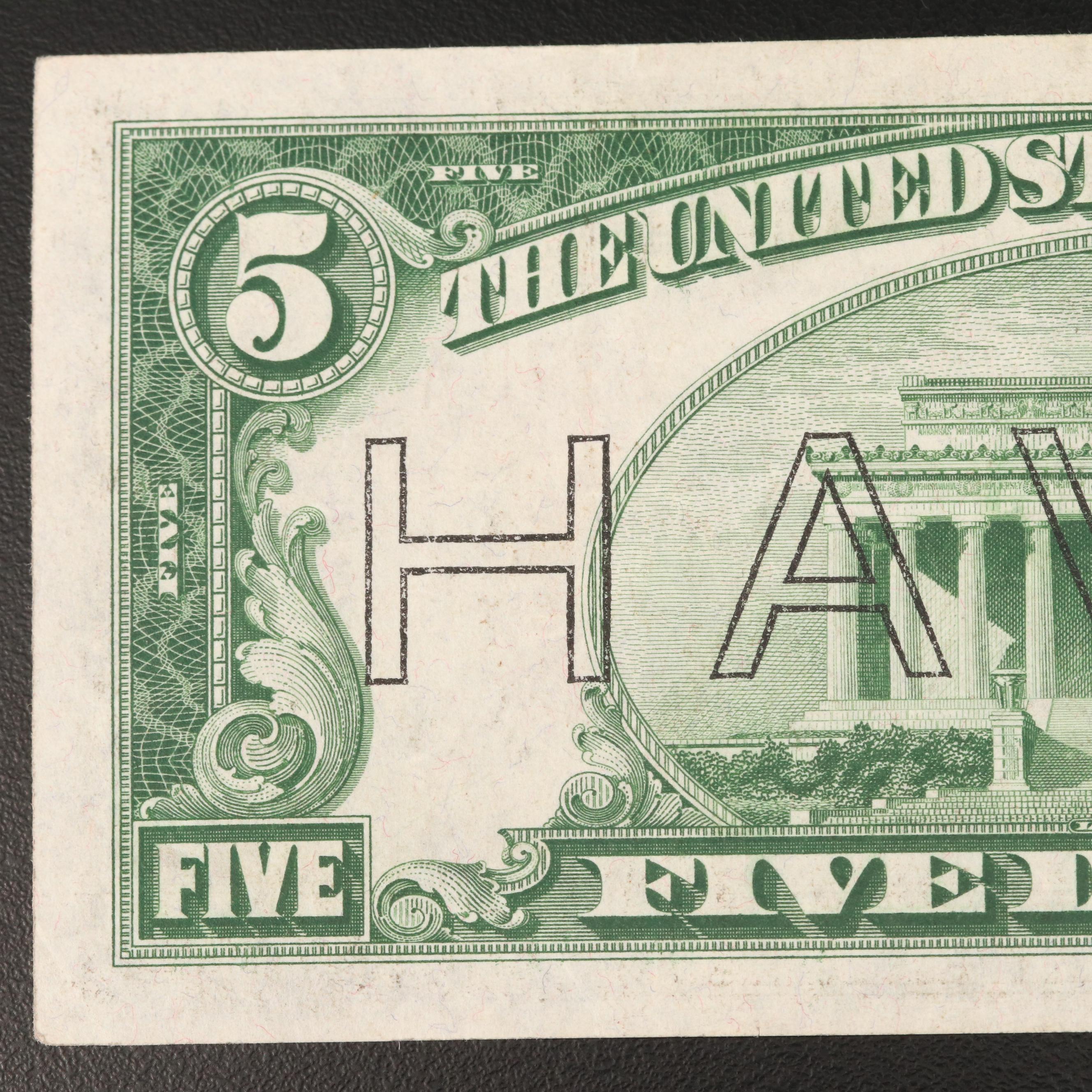 Series 1934A "Hawaii Overprint" $5 Federal Reserve Note