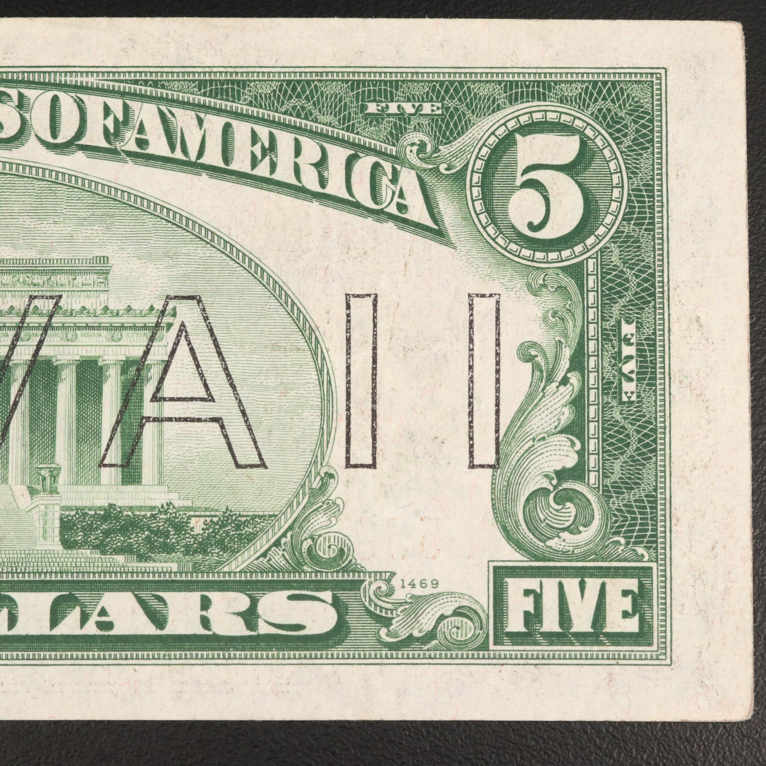 Series 1934A "Hawaii Overprint" $5 Federal Reserve Note