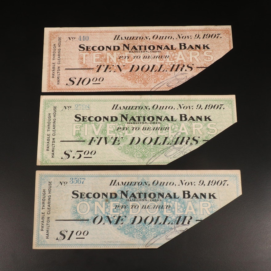 1907 Second National Bank of Hamilton, Ohio $1, $5, and $10 Notes