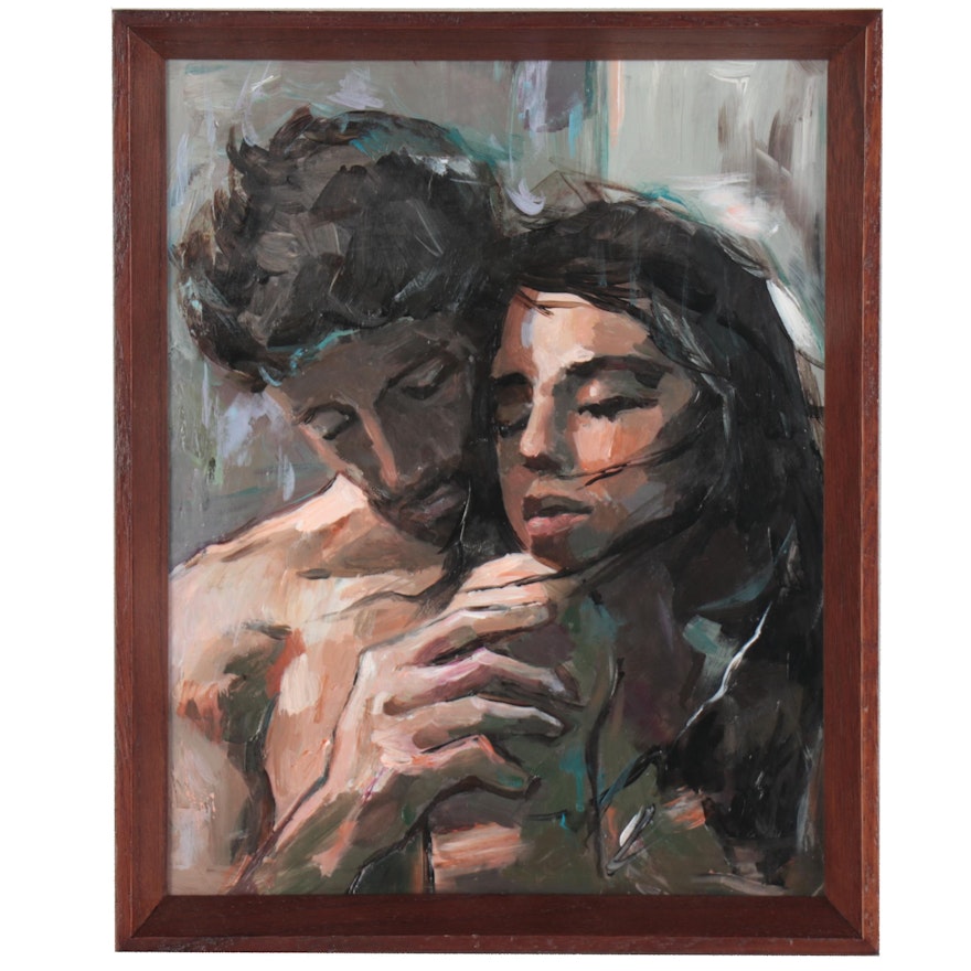 Adam Deda Figural Oil Painting of Man Embracing Woman, 21st Century