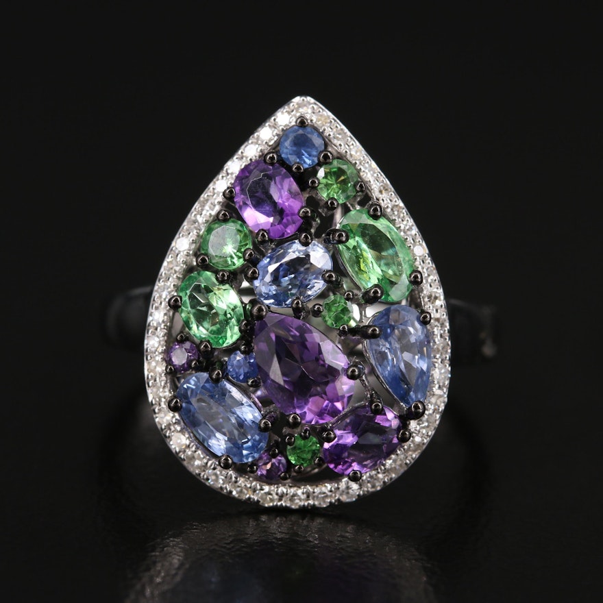 EFFY 14K Amethyst, Sapphire, Tsavorite Ring with Diamond Halo
