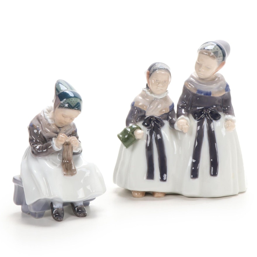 Royal Copenhagen Amager Girls Figurines, Mid-20th Century