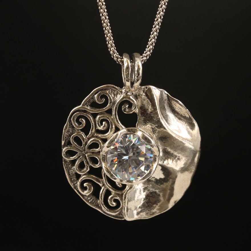 Sterling Cubic Zirconia Floral Necklace