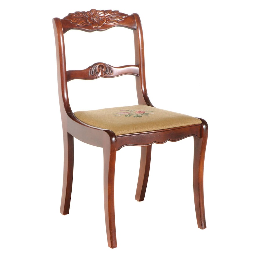 Classical Style Cherrywood and Needlepoint Side Chair, 20th Century