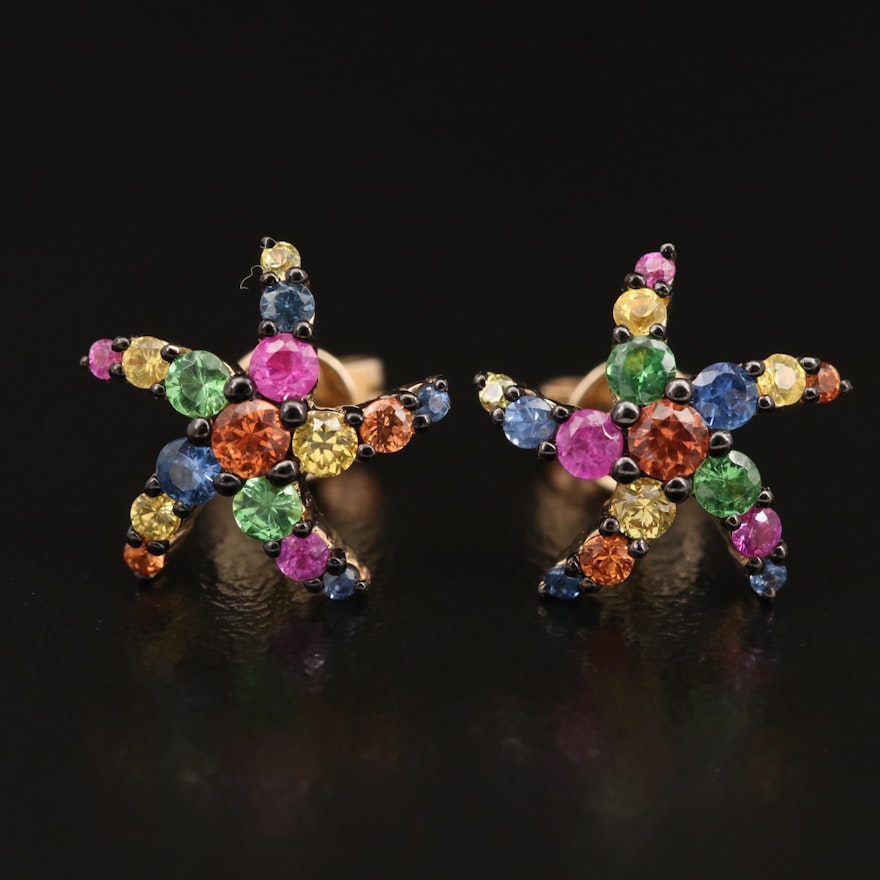 EFFY 14K Sapphire and Tsavorite Starfish Earrings