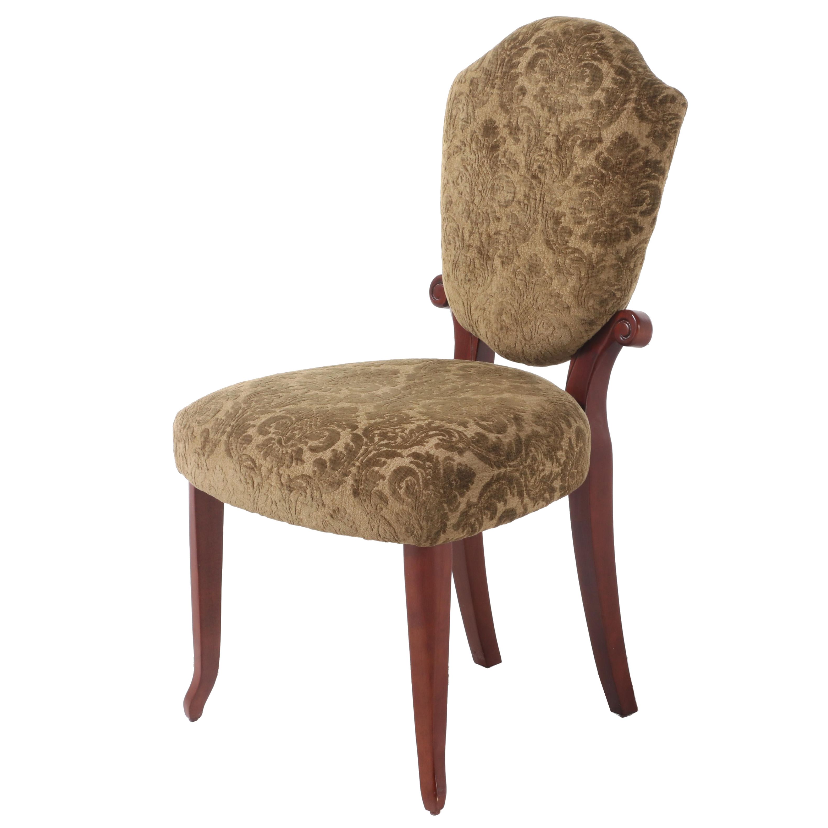Walnut-Stained Wood Upholstered Side Chair