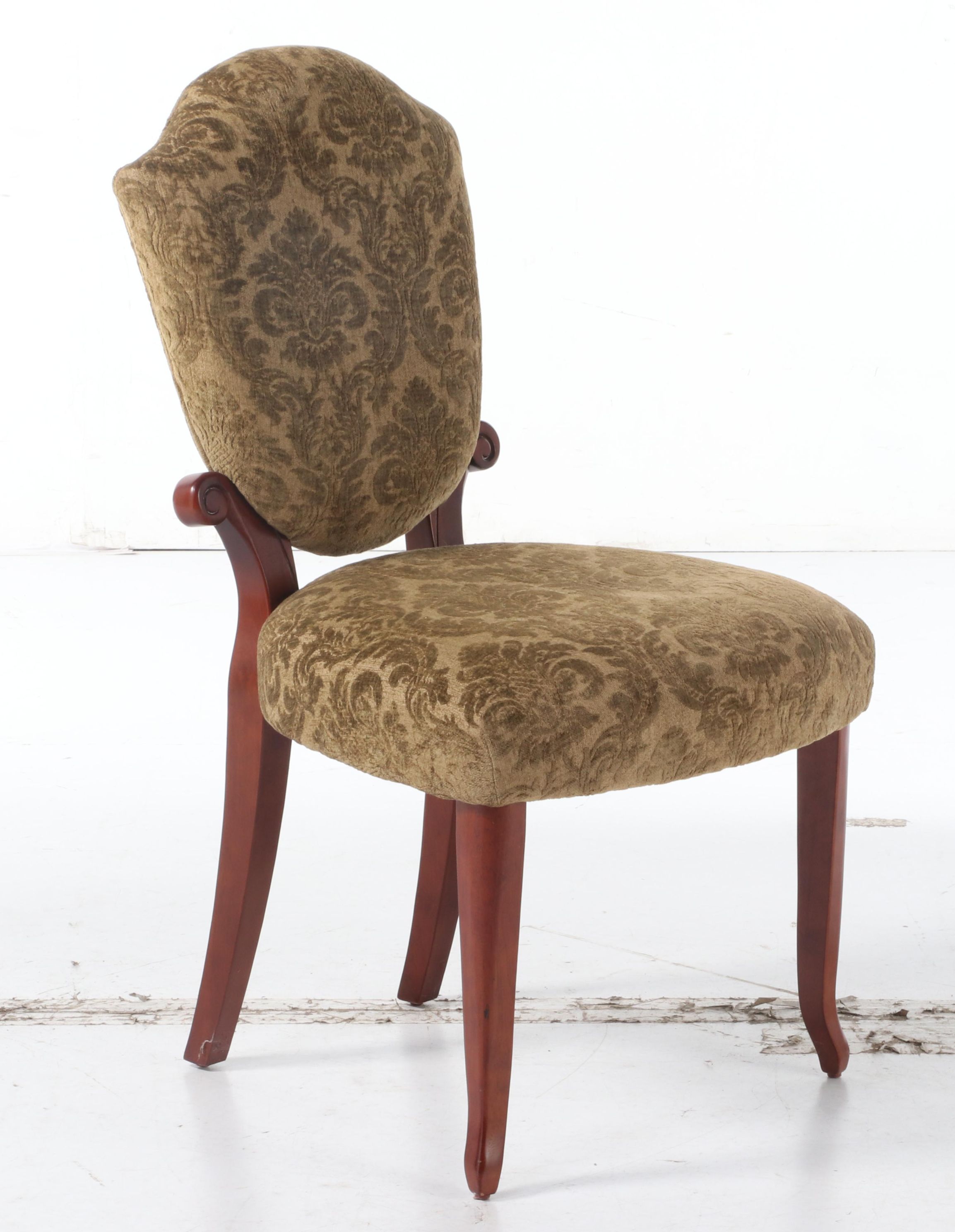 Walnut-Stained Wood Upholstered Side Chair