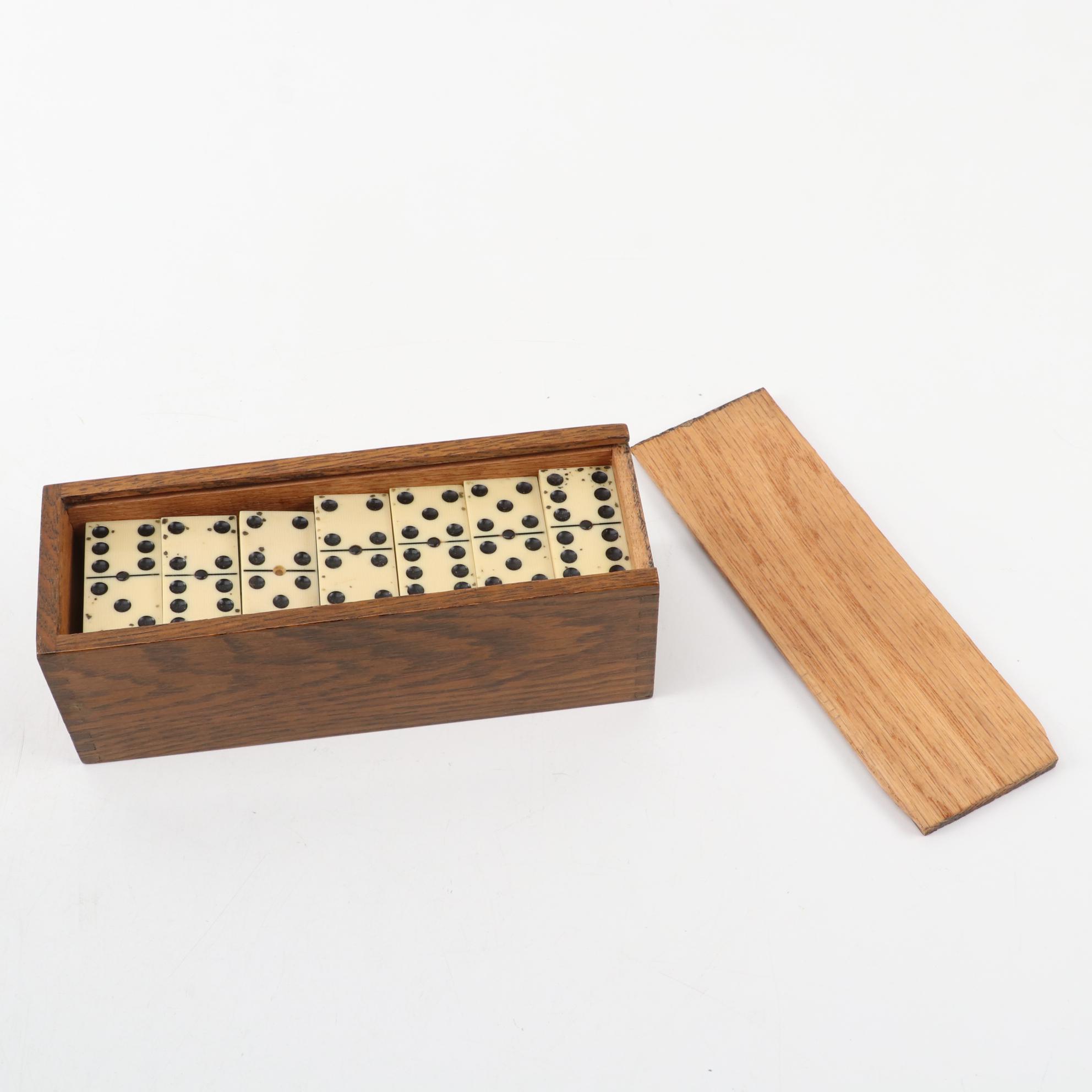 Resin Domino Set with Storage Box and Wooden Gaming Chest