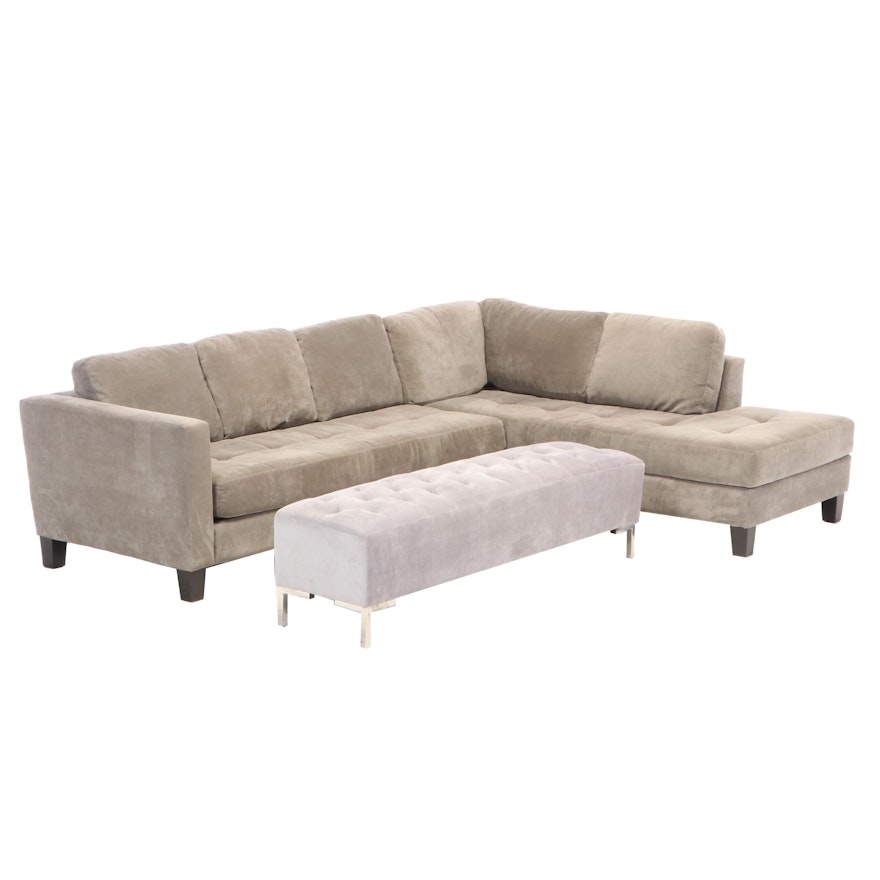 Contemporary Upholstered Sectional Sofa with Modernist Style Tufted Ottoman