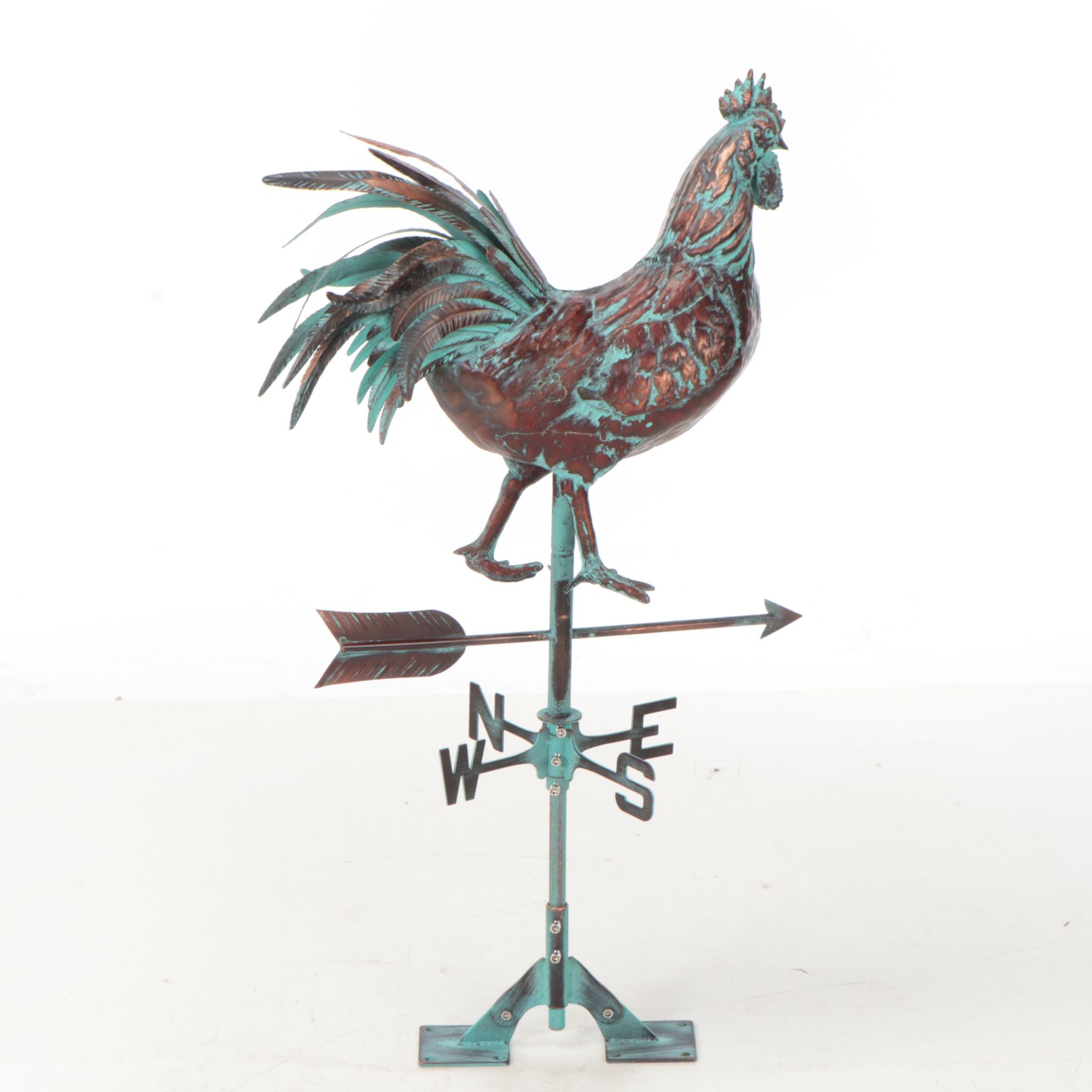 Verdigris Patinated Copper Steel Rooster Weathervane
