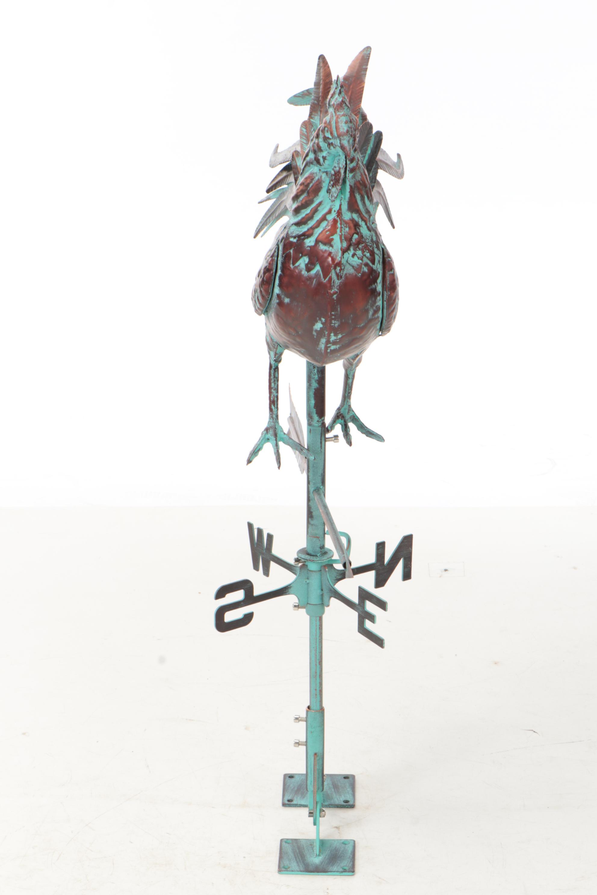 Verdigris Patinated Copper Steel Rooster Weathervane