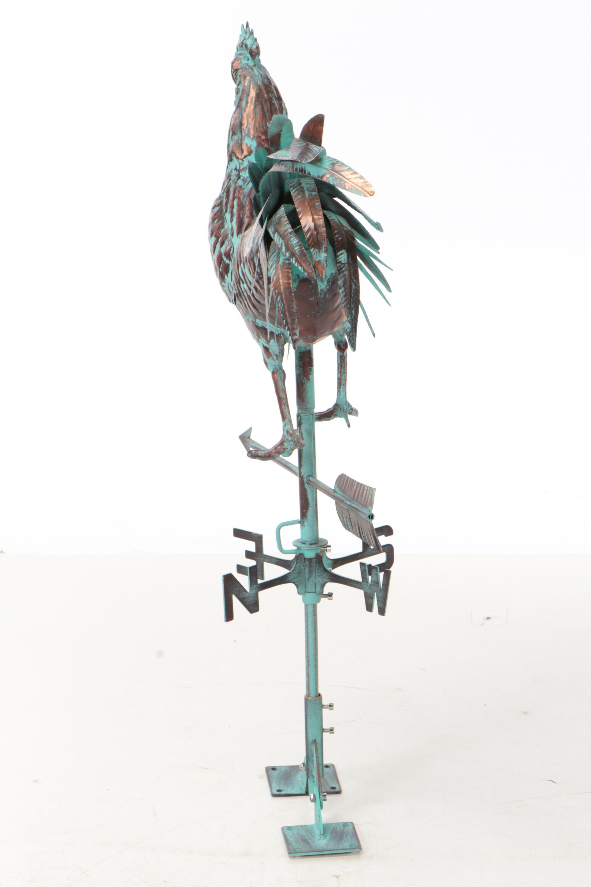 Verdigris Patinated Copper Steel Rooster Weathervane