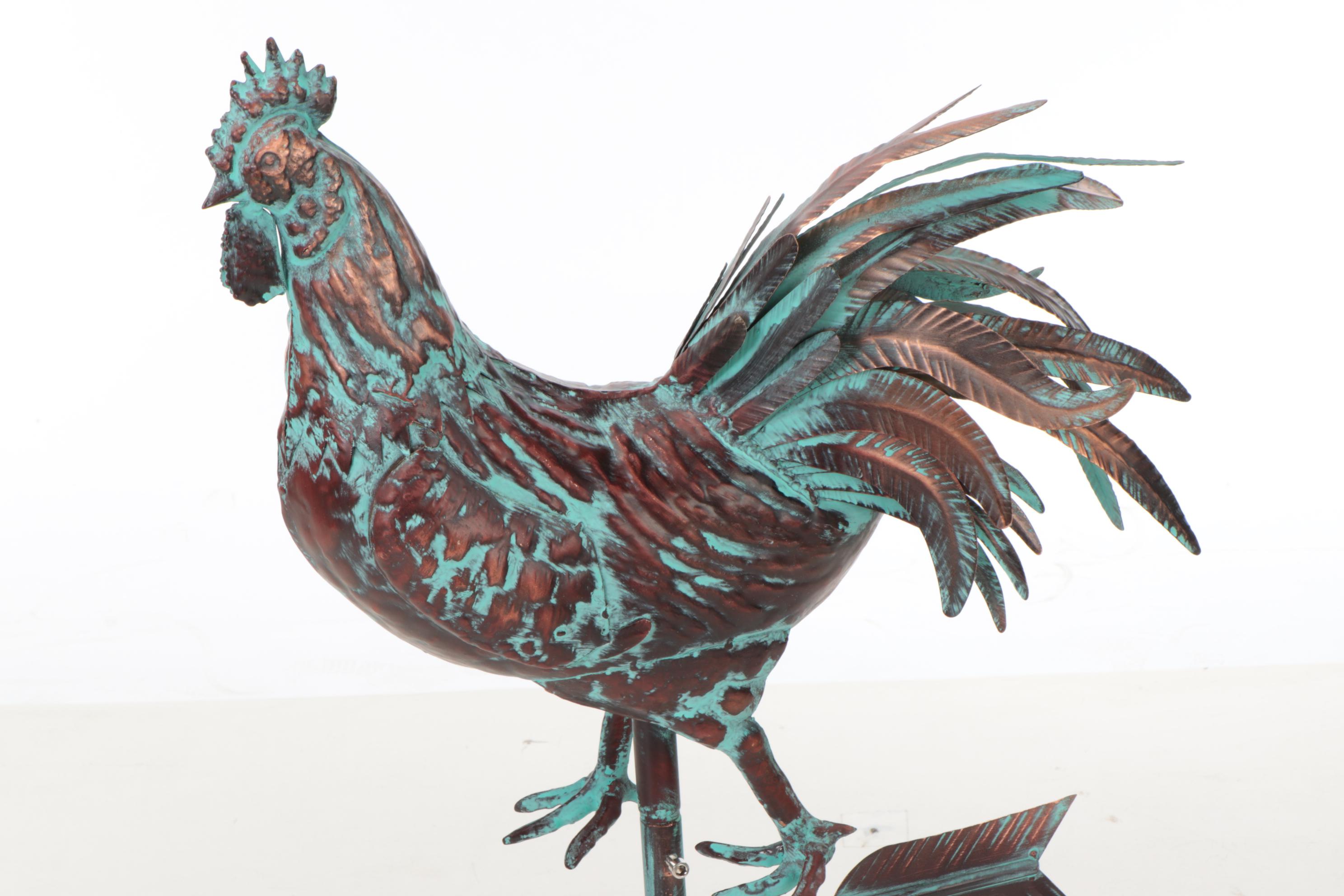 Verdigris Patinated Copper Steel Rooster Weathervane