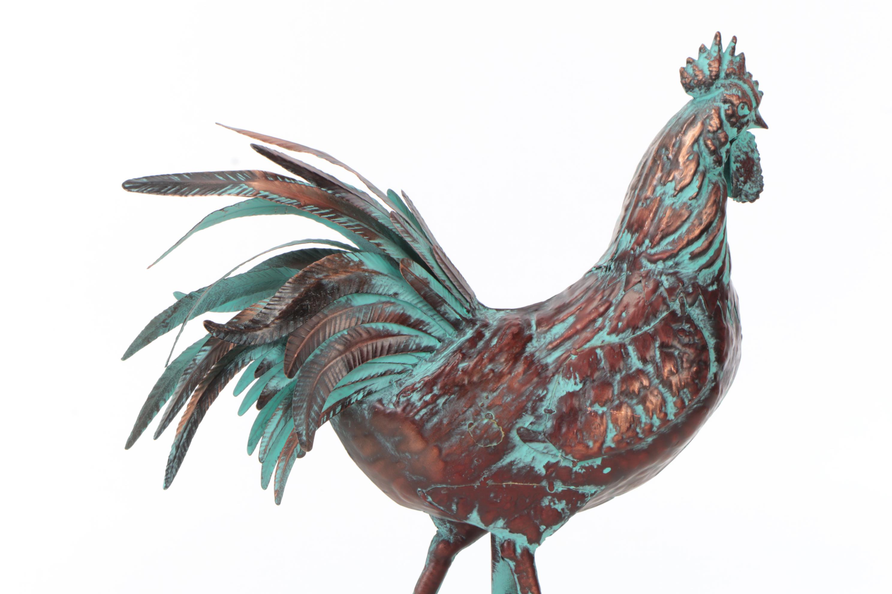 Verdigris Patinated Copper Steel Rooster Weathervane