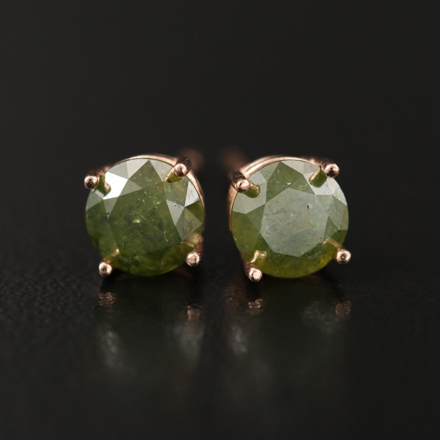 14K 1.60 CTW Green Diamond Stud Earrings