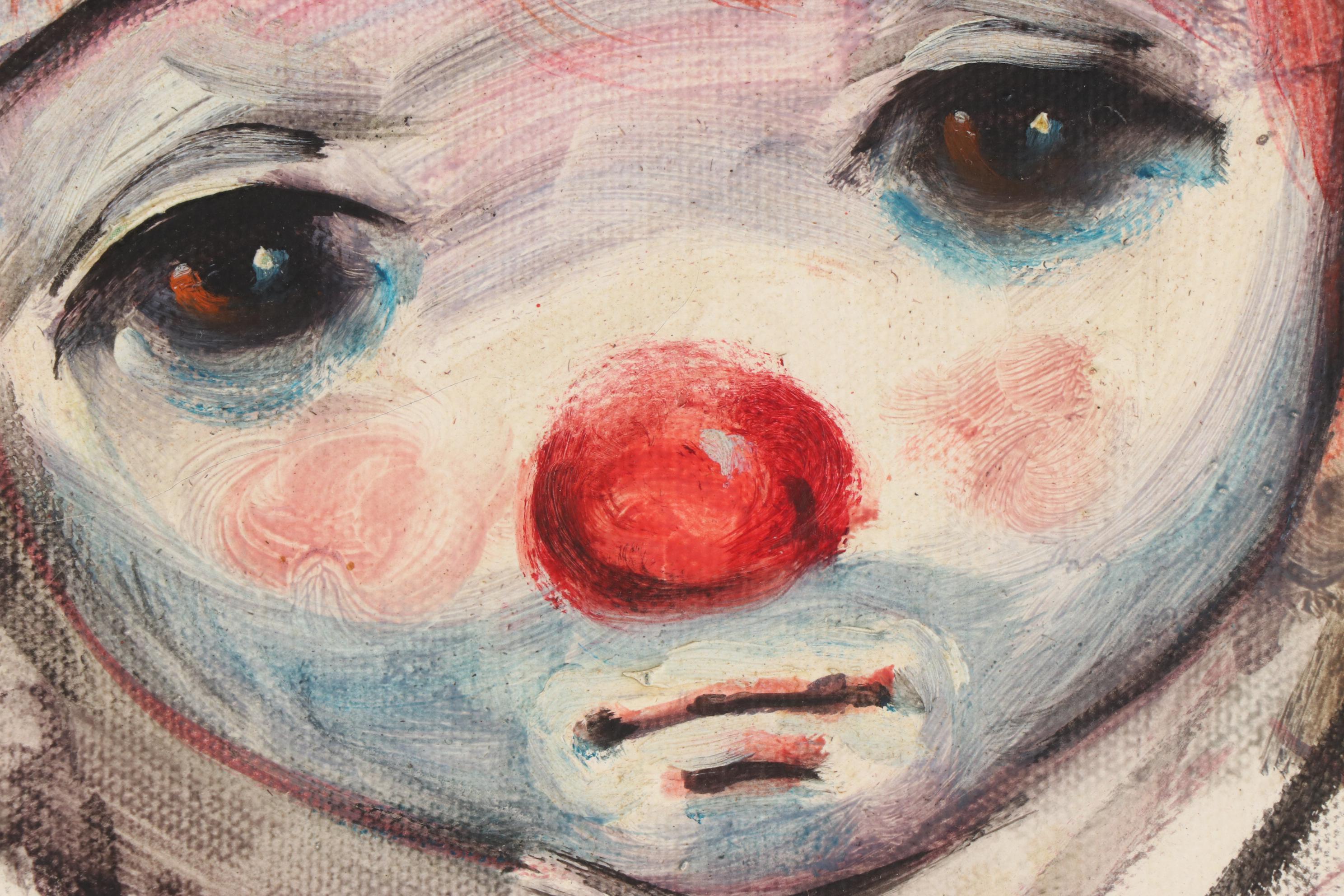 Ozz França Oil Painting of Clown Holding Dove, Mid to Late 20th Century