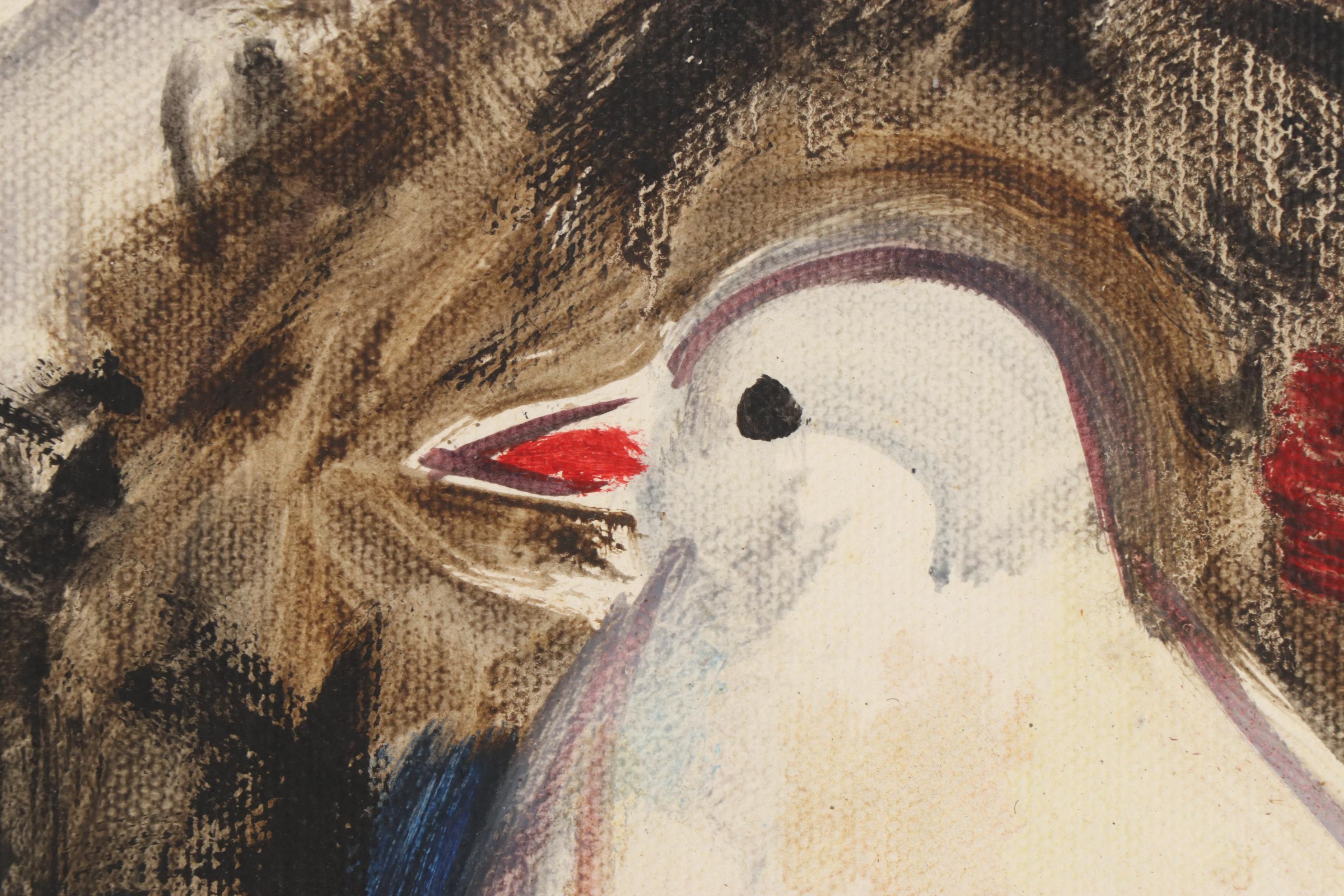 Ozz França Oil Painting of Clown Holding Dove, Mid to Late 20th Century