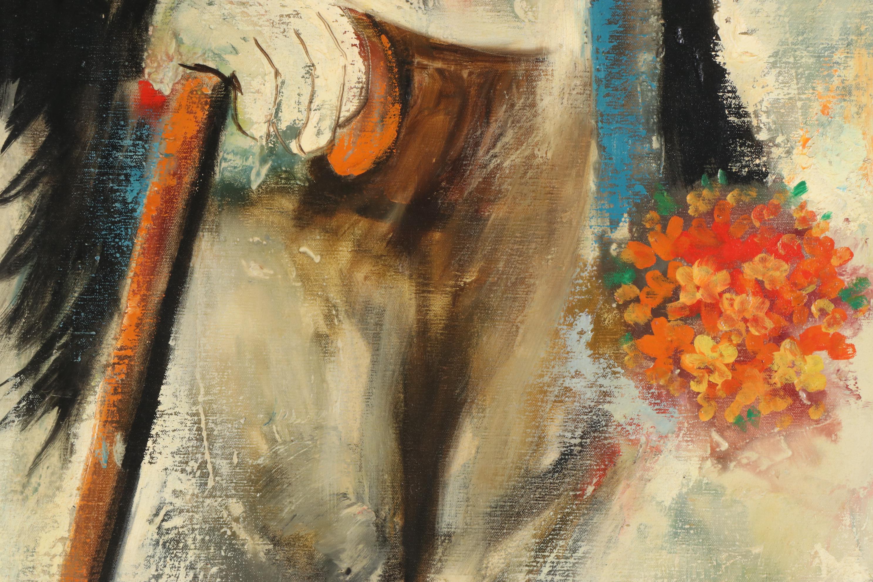 Ozz França Portrait Oil Painting "Clown in Love," 1965