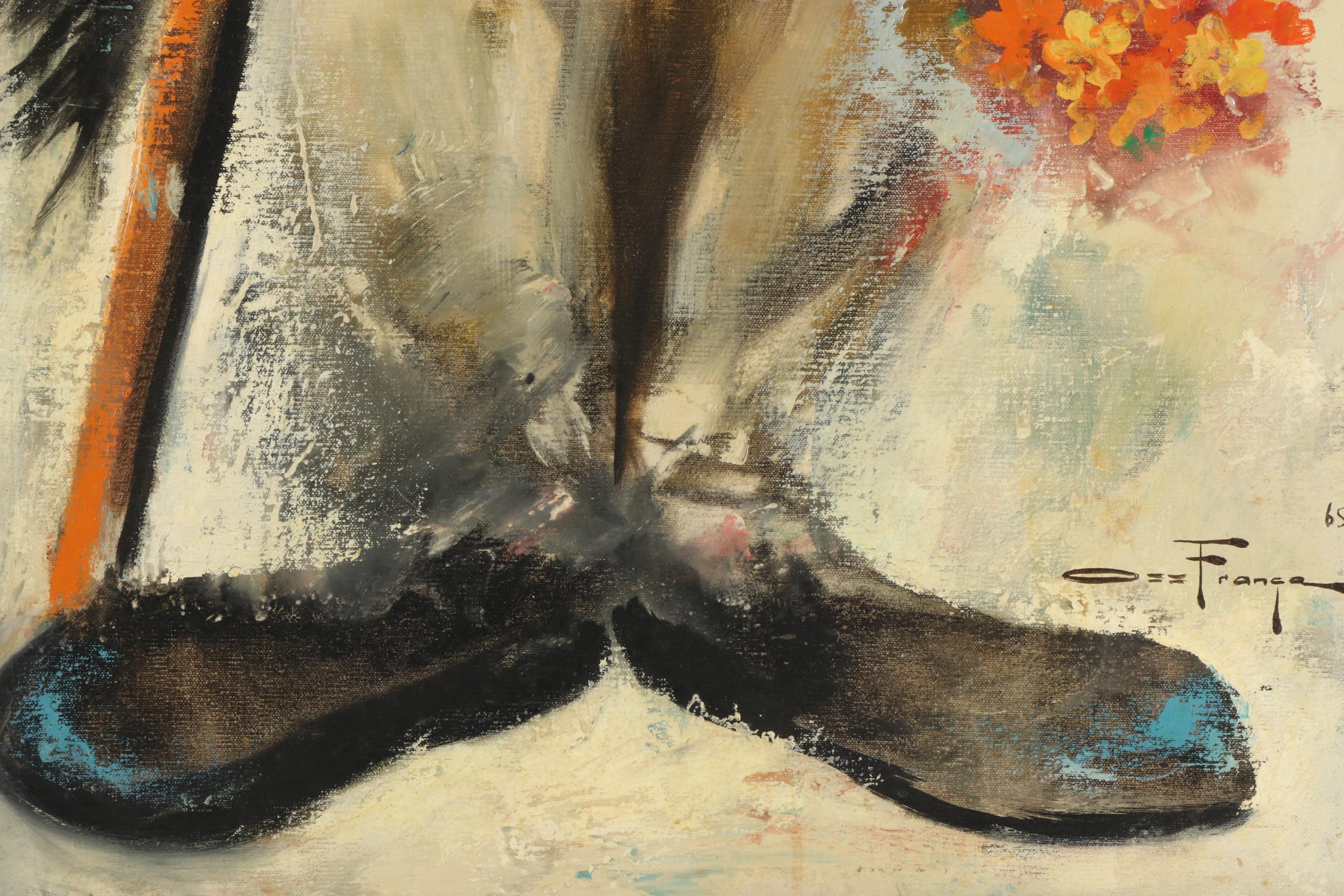 Ozz França Portrait Oil Painting "Clown in Love," 1965