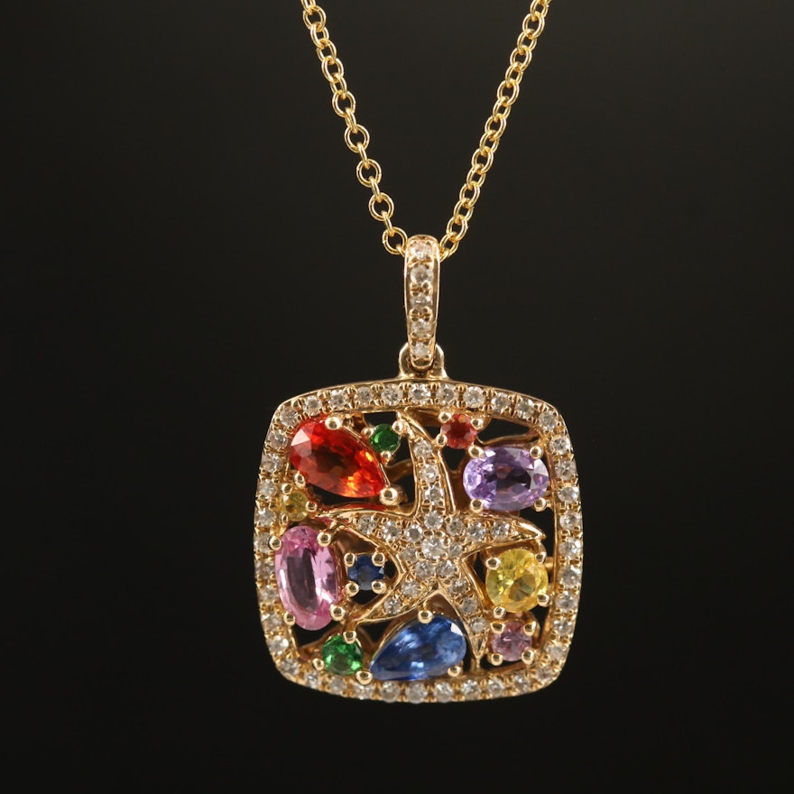 EFFY 14K Gemstone and Diamond Pendant Necklace